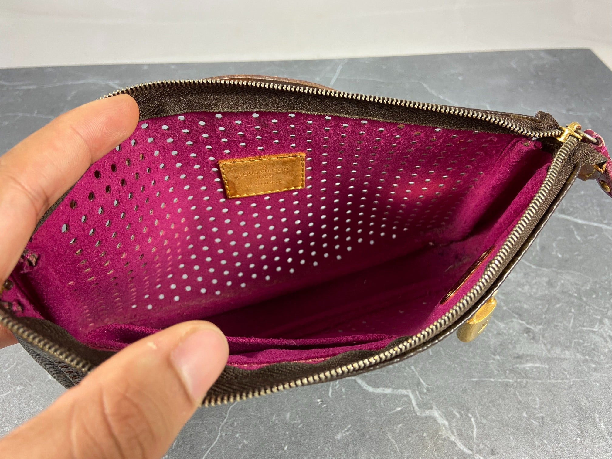 Louis Vuitton Perforated Pochette Accessoires Monogram Canvas Fuchsia