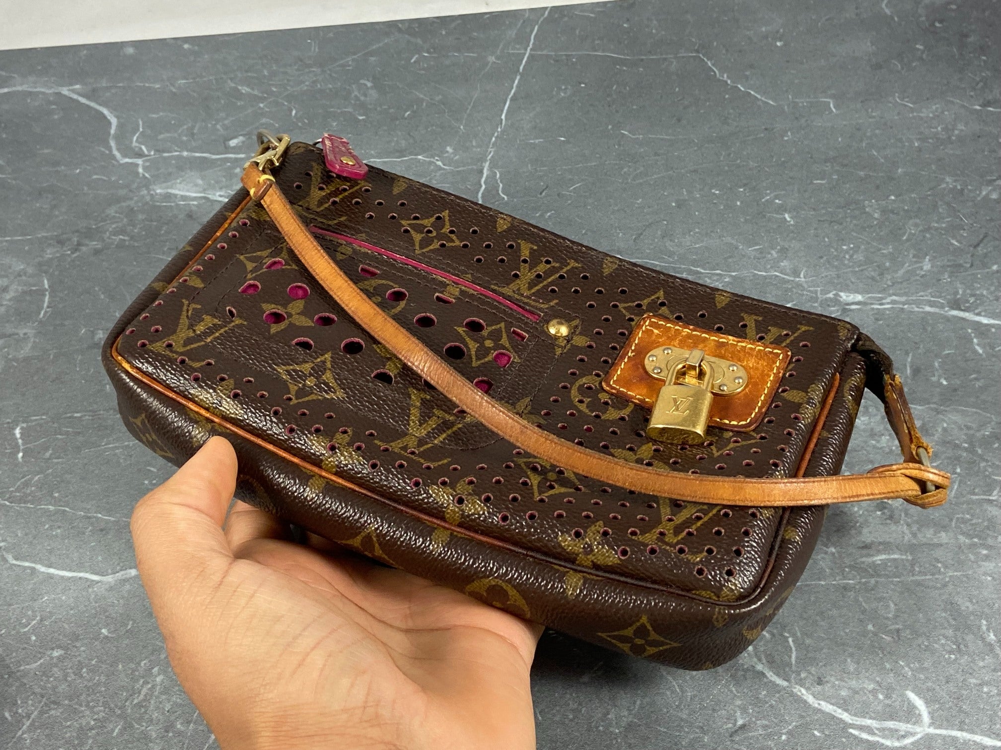 Louis Vuitton Perforated Pochette Accessoires Monogram Canvas Fuchsia