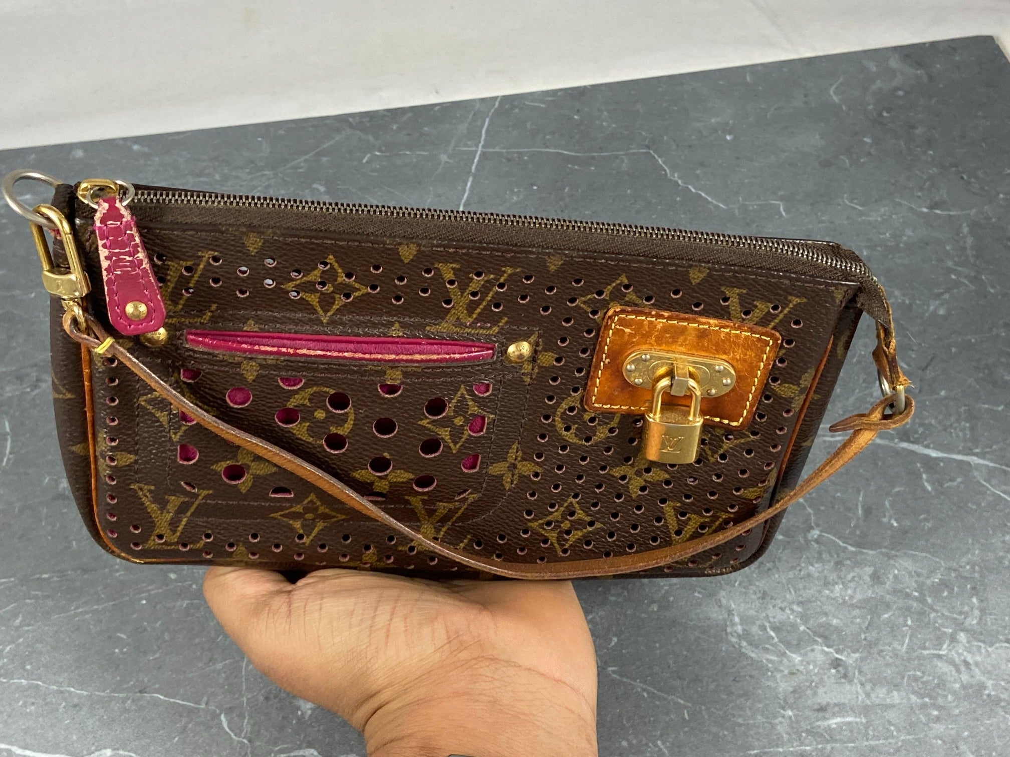 Louis Vuitton Perforated Pochette Accessoires Monogram Canvas Fuchsia