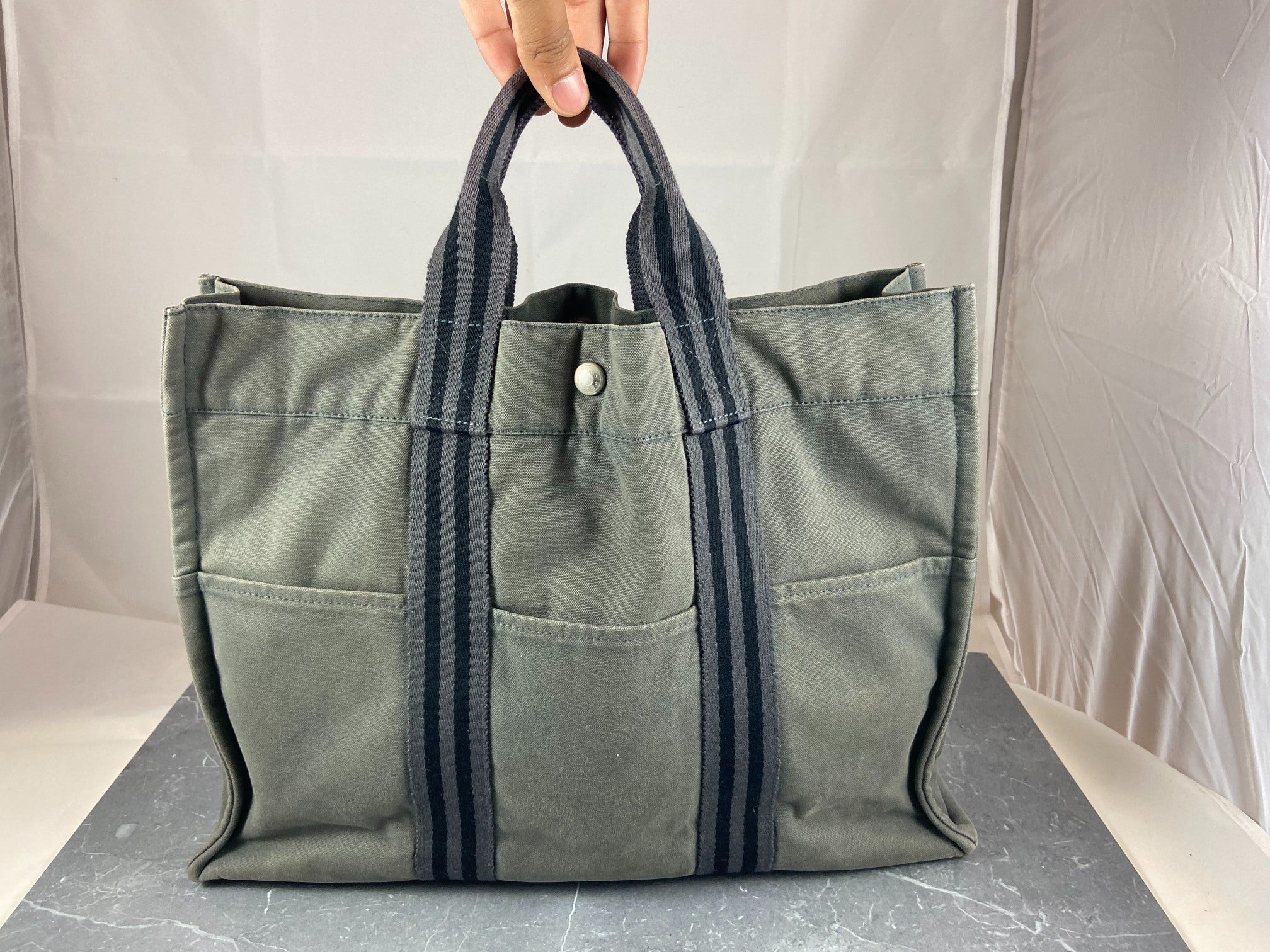 Hermès Fourre Tout MM Cotton Bag Grey
