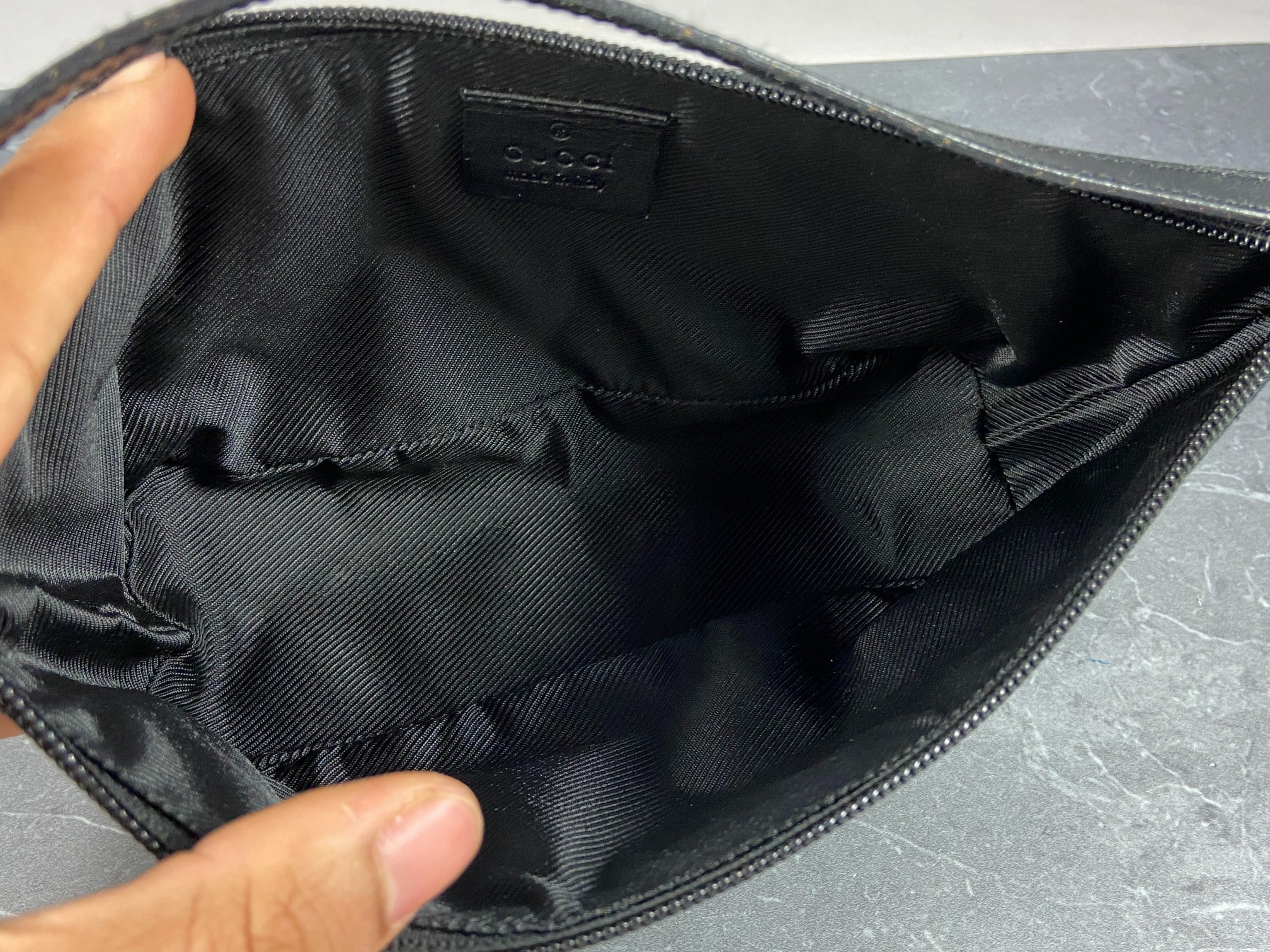 Gucci Banana Boat Accessory Pouch Black GG Monogram