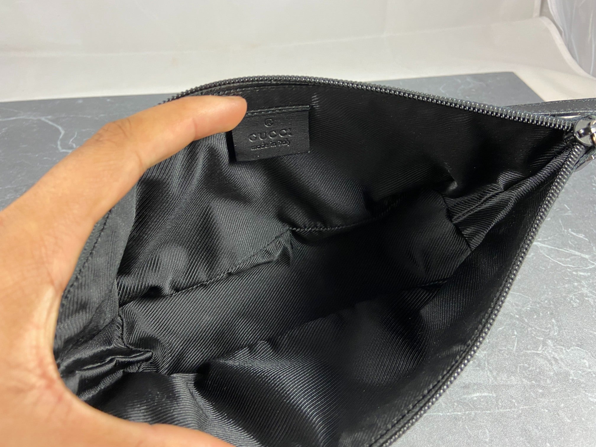 Gucci Banana Boat Accessory Pouch Black GG Monogram