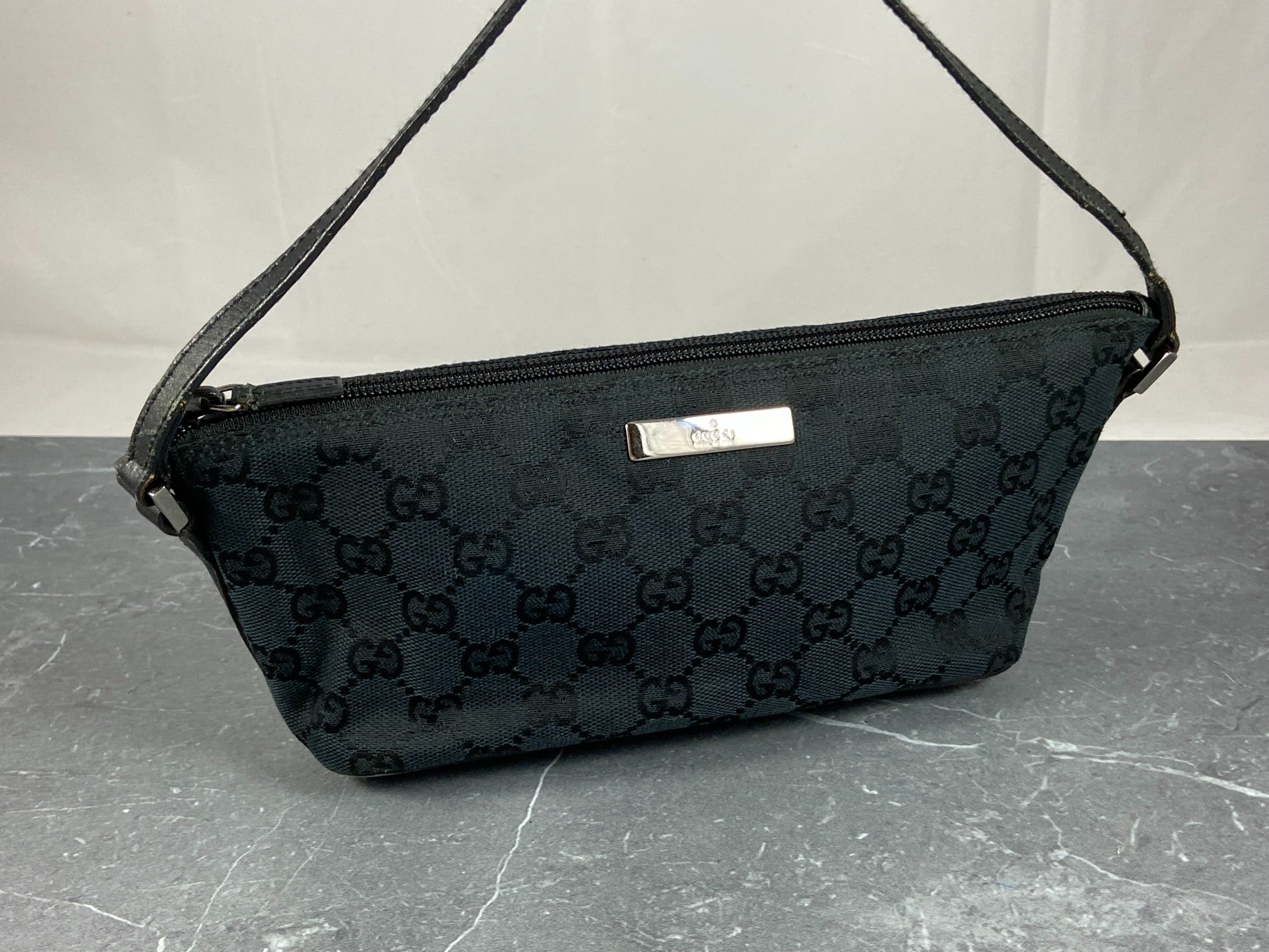 Gucci Banana Boat Accessory Pouch Black GG Monogram