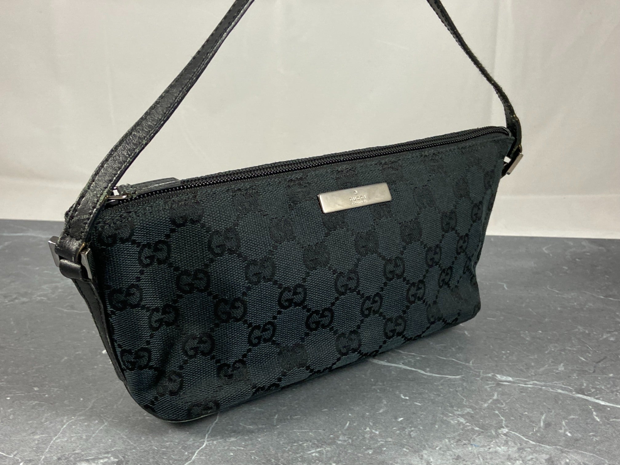 Gucci Banana Boat Accessory Pouch Black GG Monogram