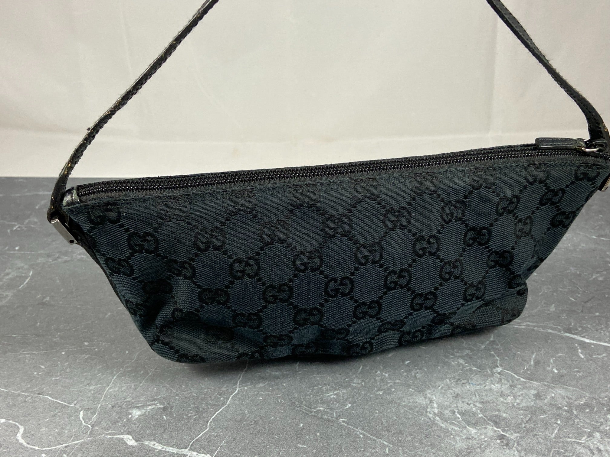 Gucci Banana Boat Accessory Pouch Black GG Monogram