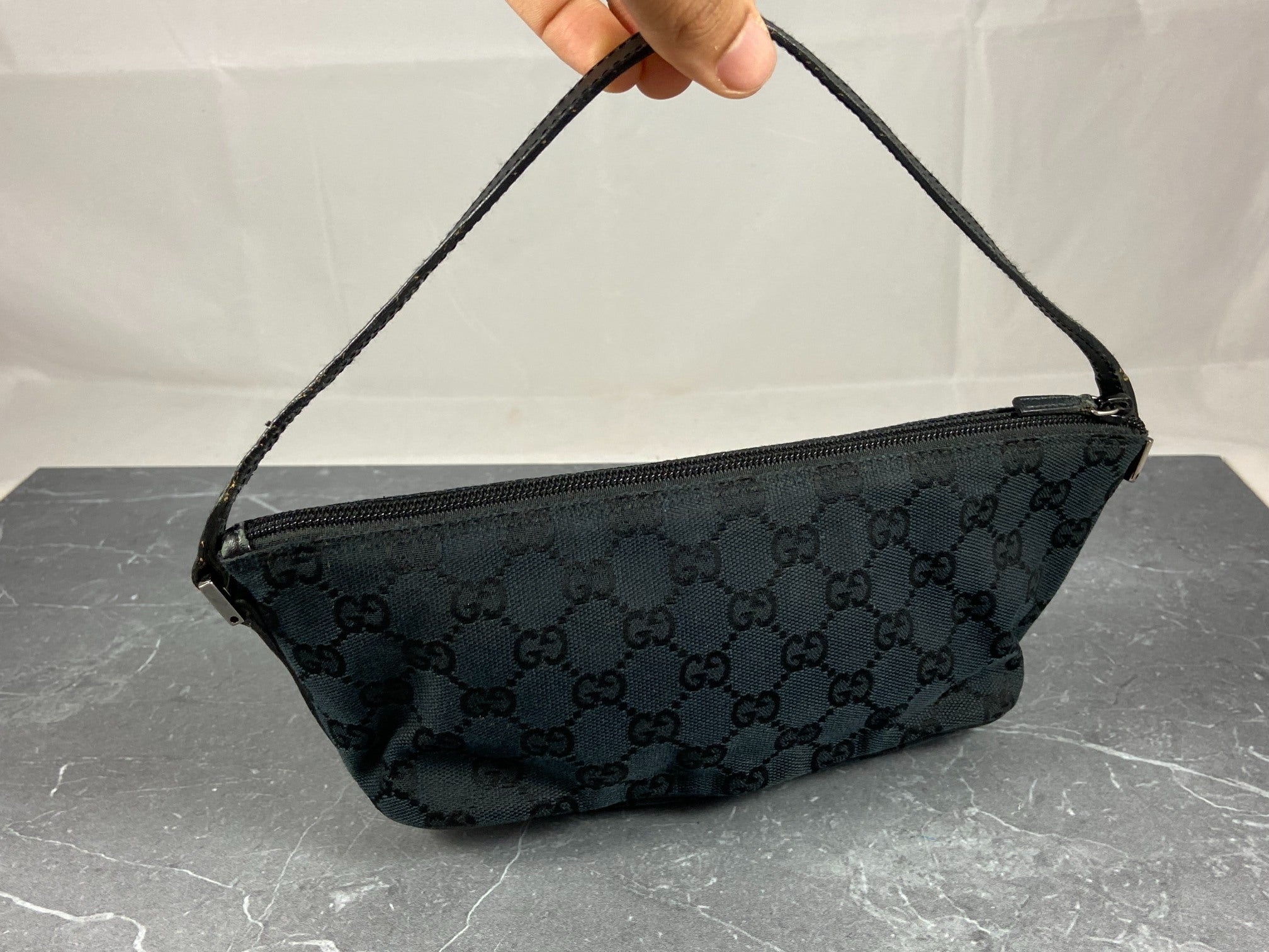 Gucci Banana Boat Accessory Pouch Black GG Monogram