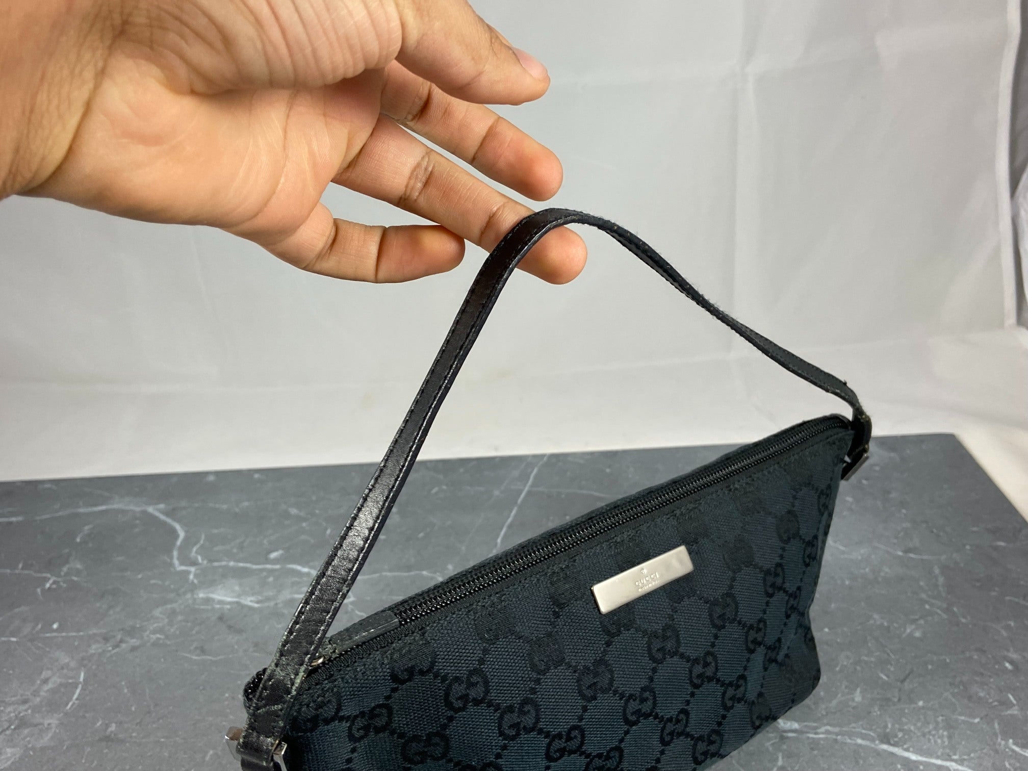 Gucci Banana Boat Accessory Pouch Black GG Monogram