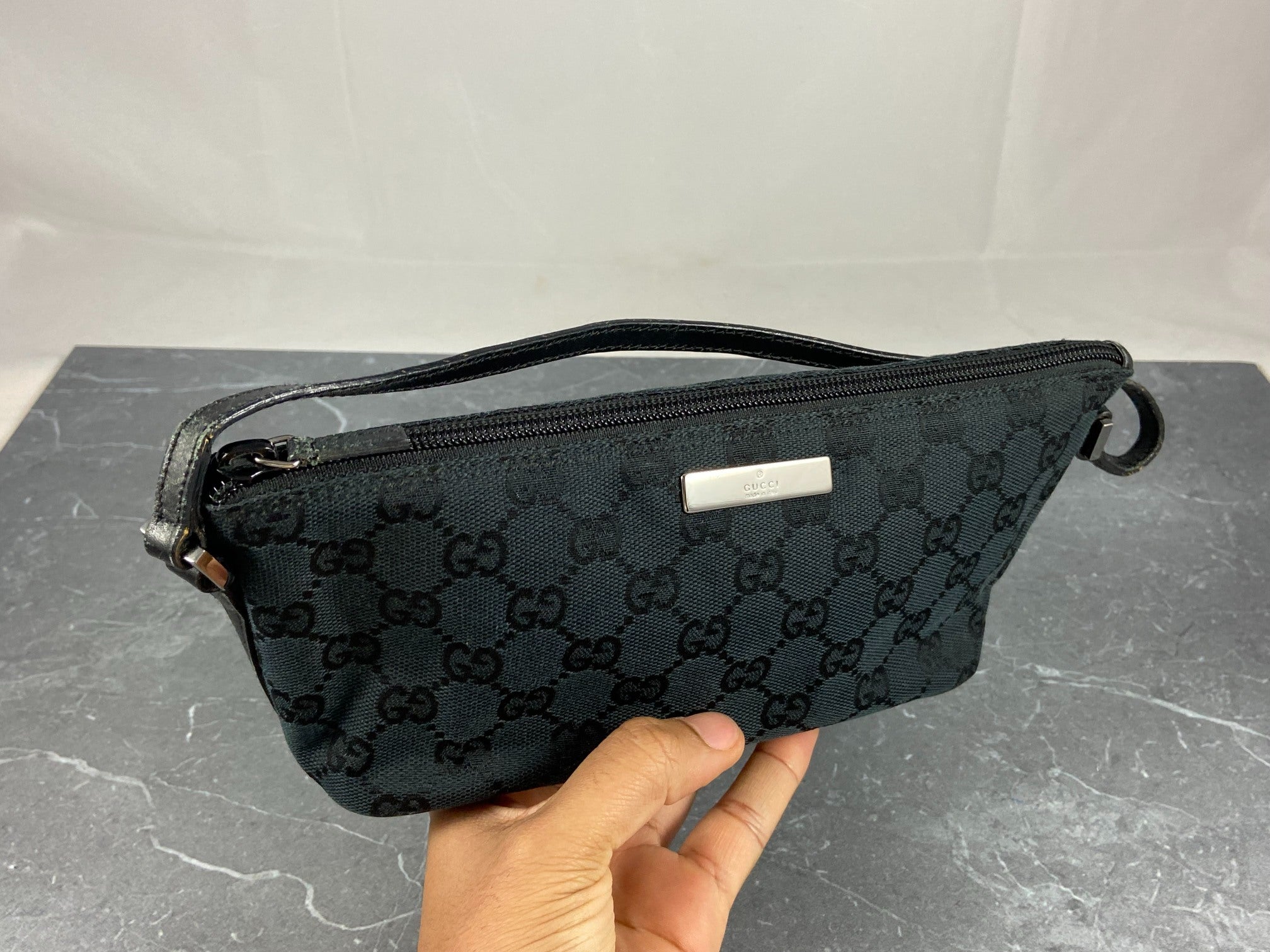 Gucci Banana Boat Accessory Pouch Black GG Monogram