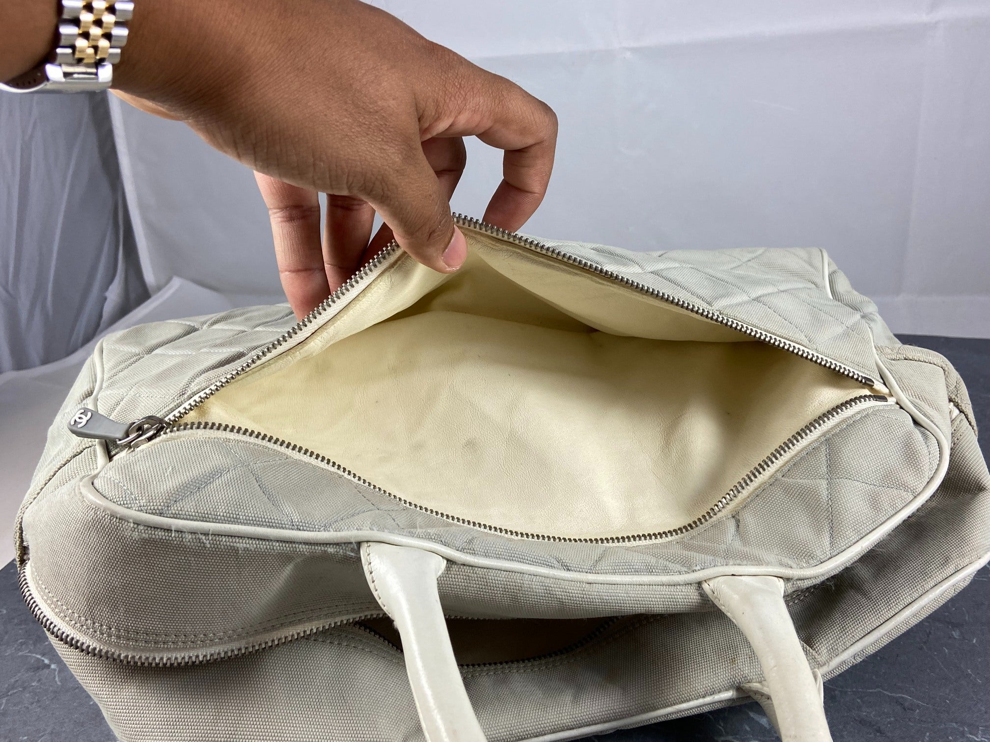 Chanel Bowling Bag Black Quilted Canvas