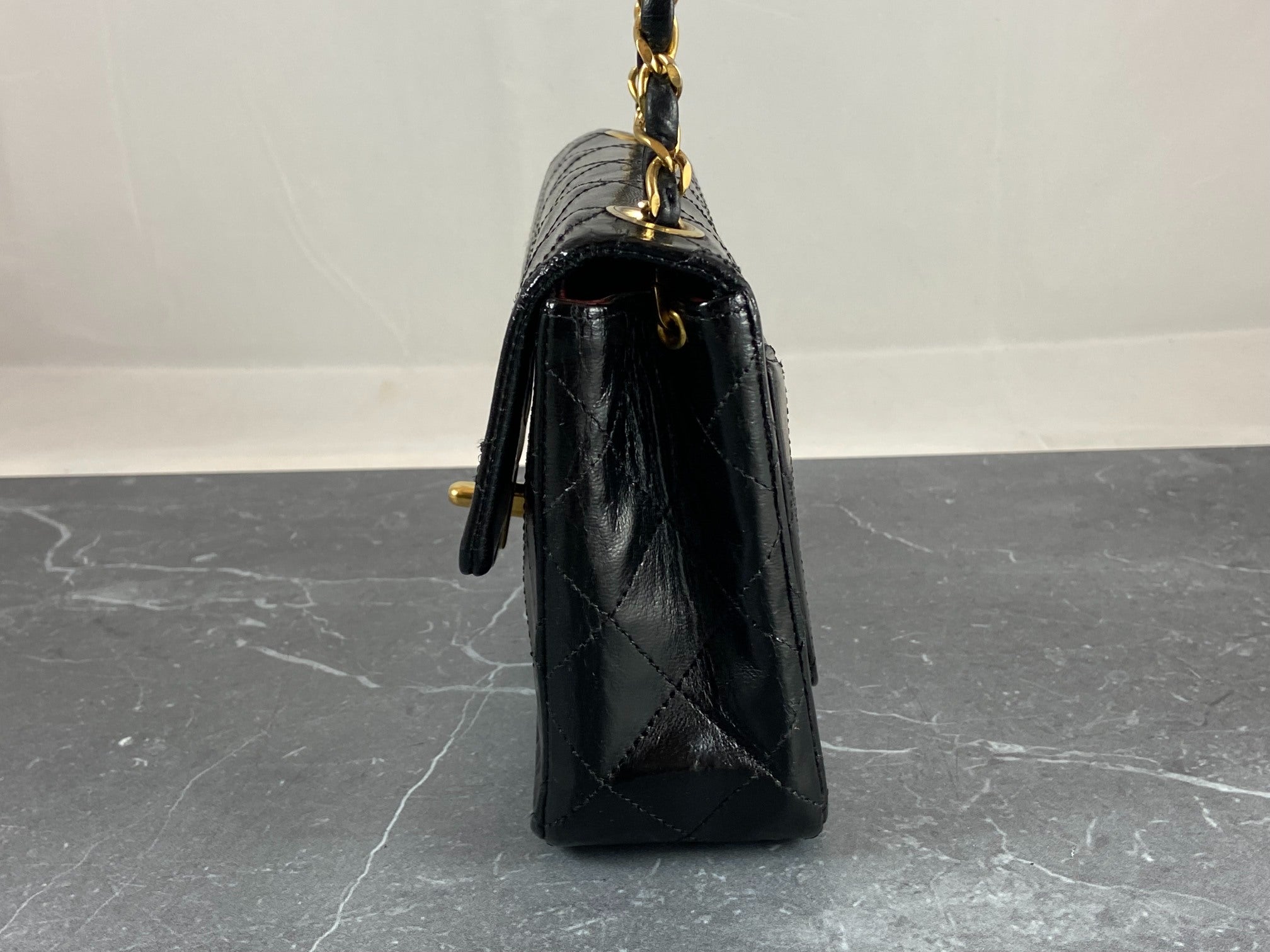 Chanel Timeless / Classique Mini Square Flap Bag Black Lambskin Quilted Matelasse Leather