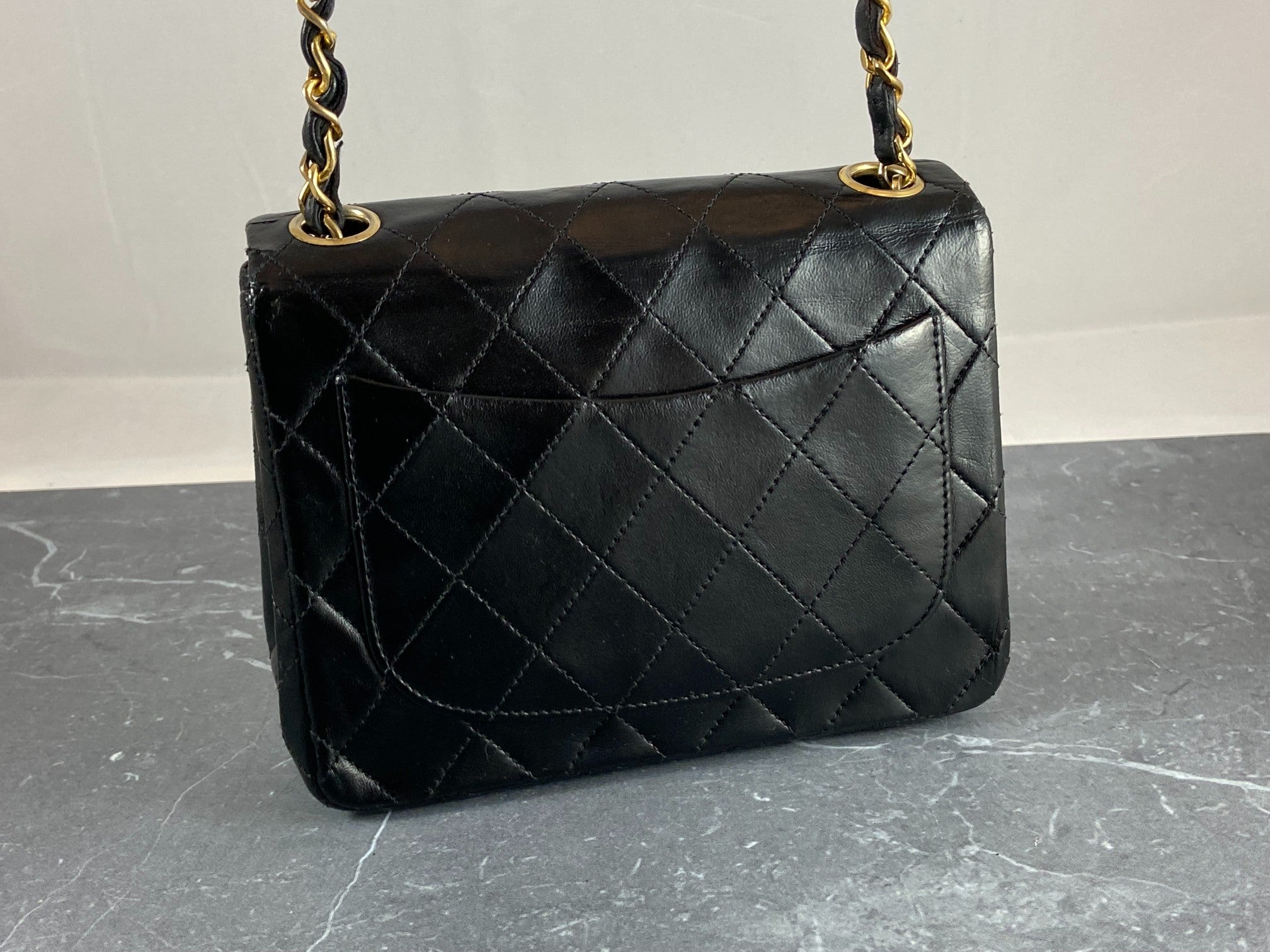 Chanel Timeless / Classique Mini Square Flap Bag Black Lambskin Quilted Matelasse Leather