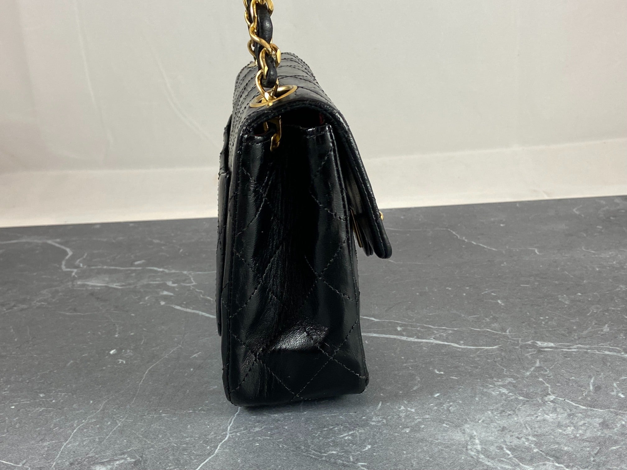 Chanel Timeless / Classique Mini Square Flap Bag Black Lambskin Quilted Matelasse Leather