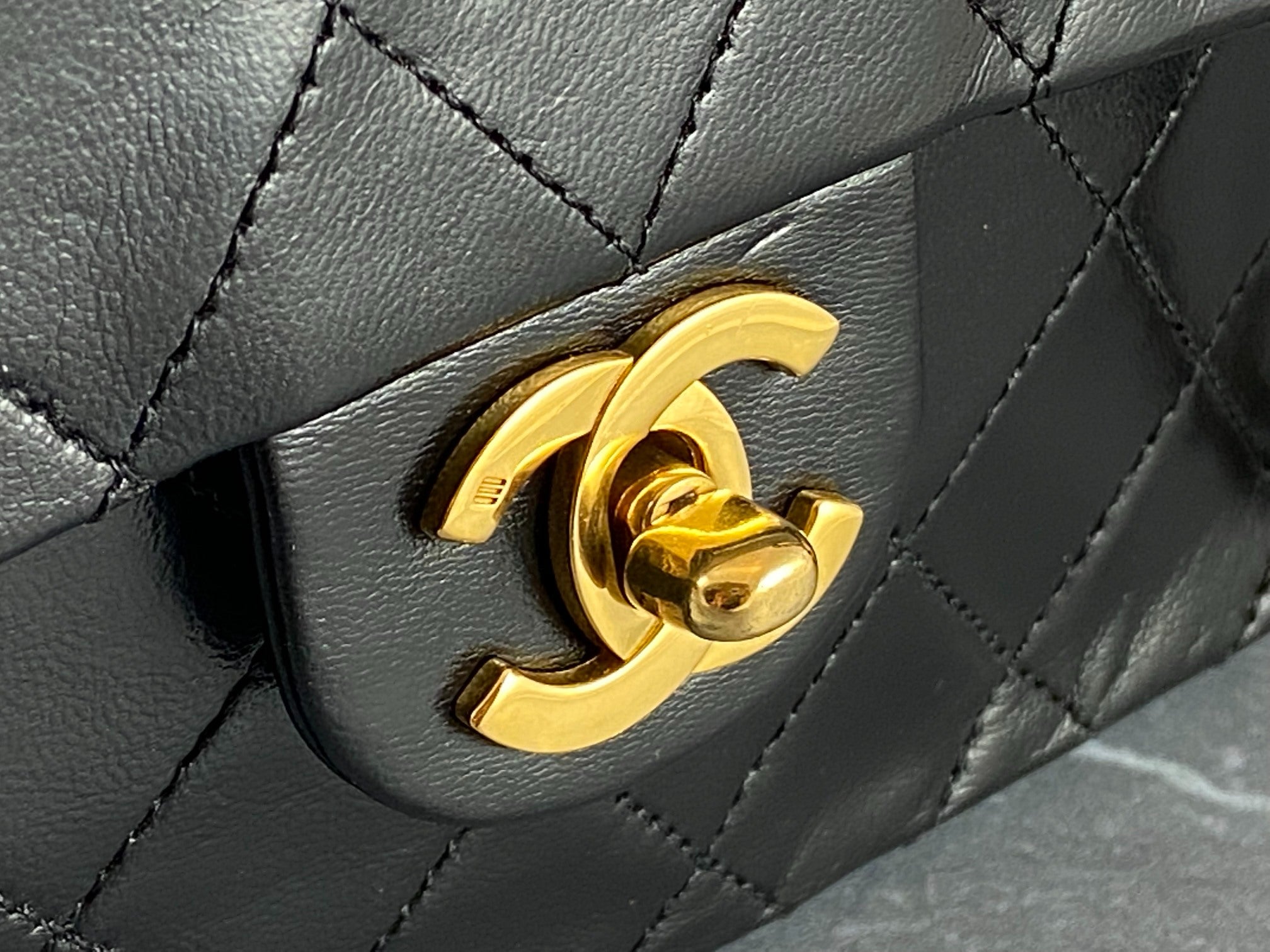 Chanel Timeless / Classique Mini Square Flap Bag Black Lambskin Quilted Matelasse Leather