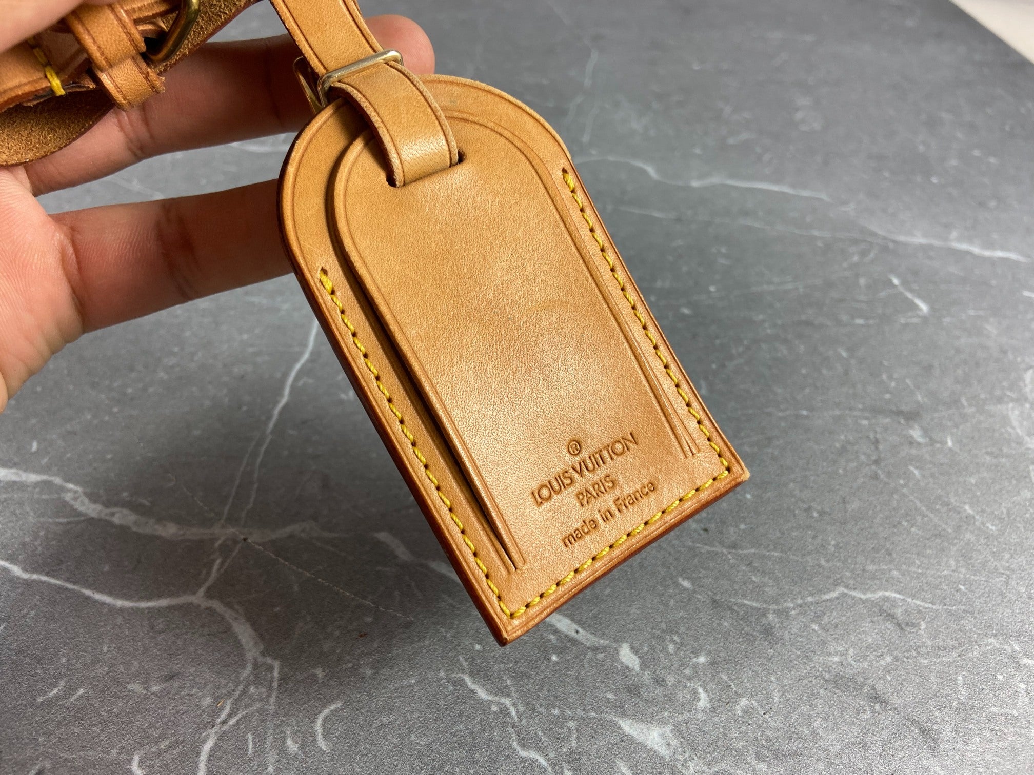 Louis Vuitton Luggage Tag & Handle Belt Beige Vachetta Leather