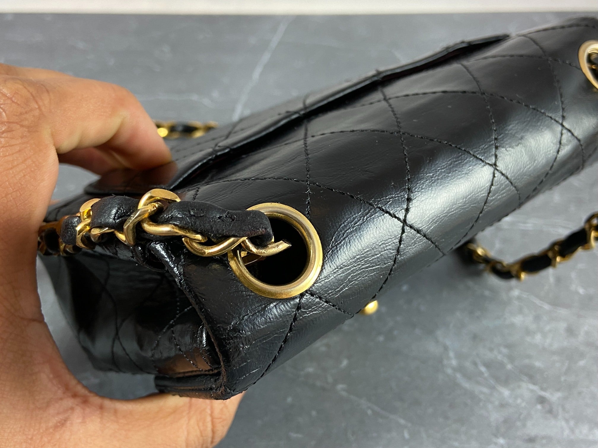 Chanel Timeless / Classique Mini Square Flap Bag Black Lambskin Quilted Matelasse Leather