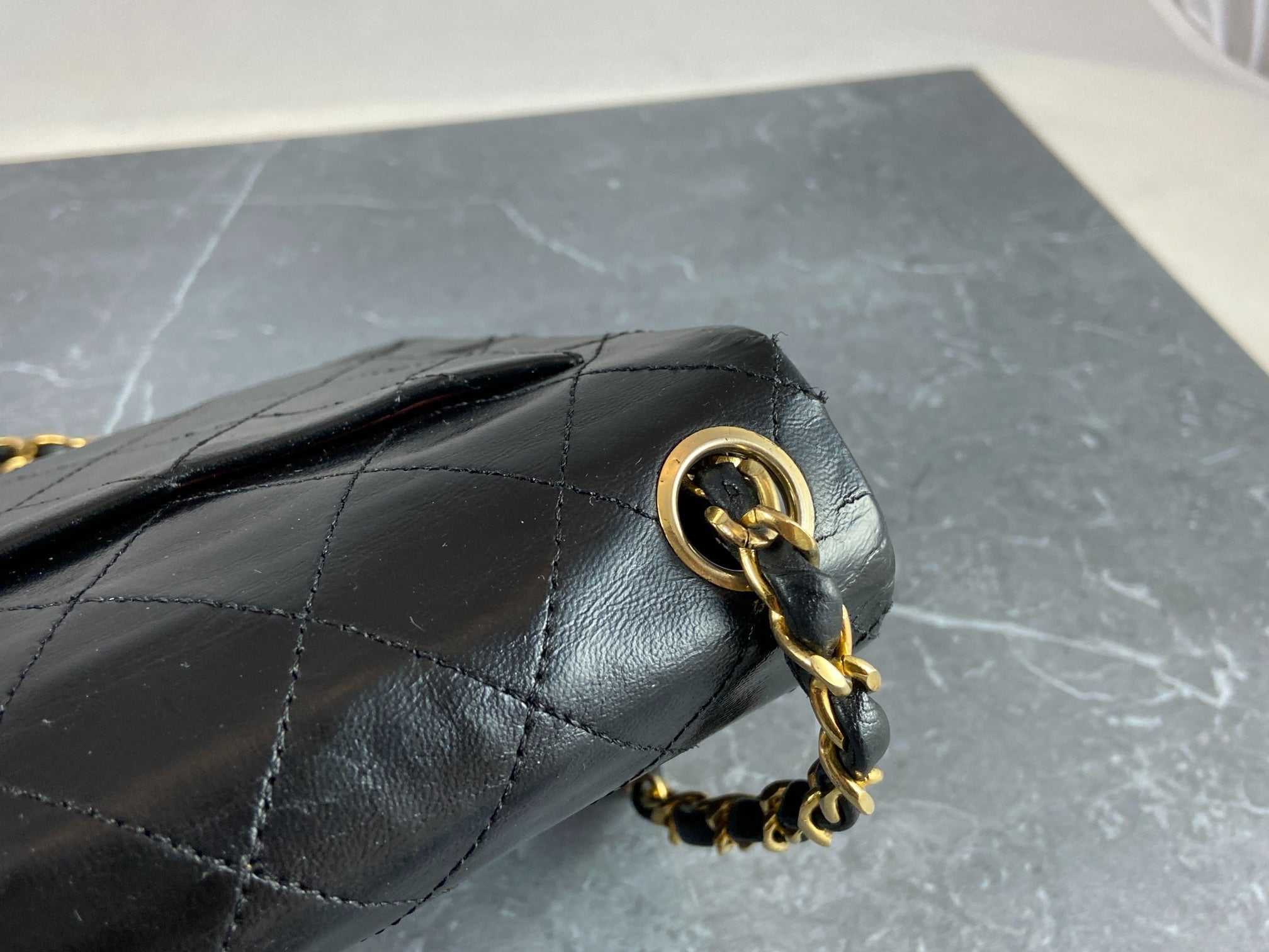 Chanel Timeless / Classique Mini Square Flap Bag Black Lambskin Quilted Matelasse Leather