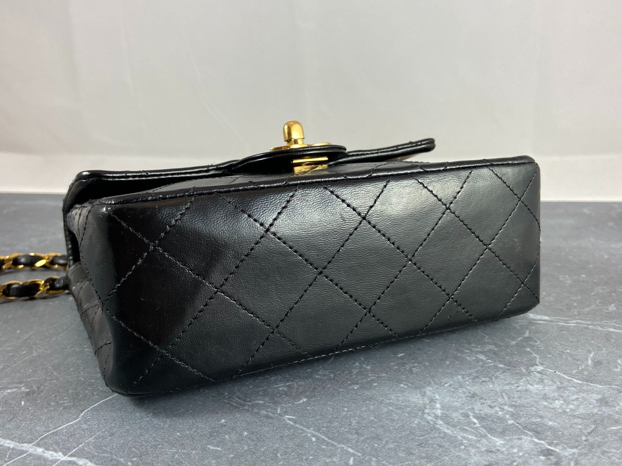 Chanel Timeless / Classique Mini Square Flap Bag Black Lambskin Quilted Matelasse Leather