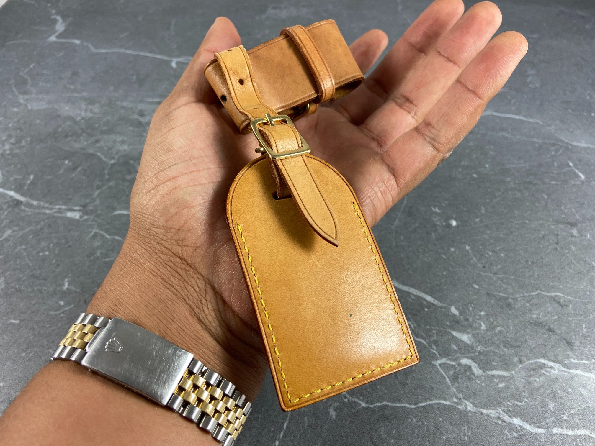 Louis Vuitton Luggage Tag & Handle Belt Beige Vachetta Leather