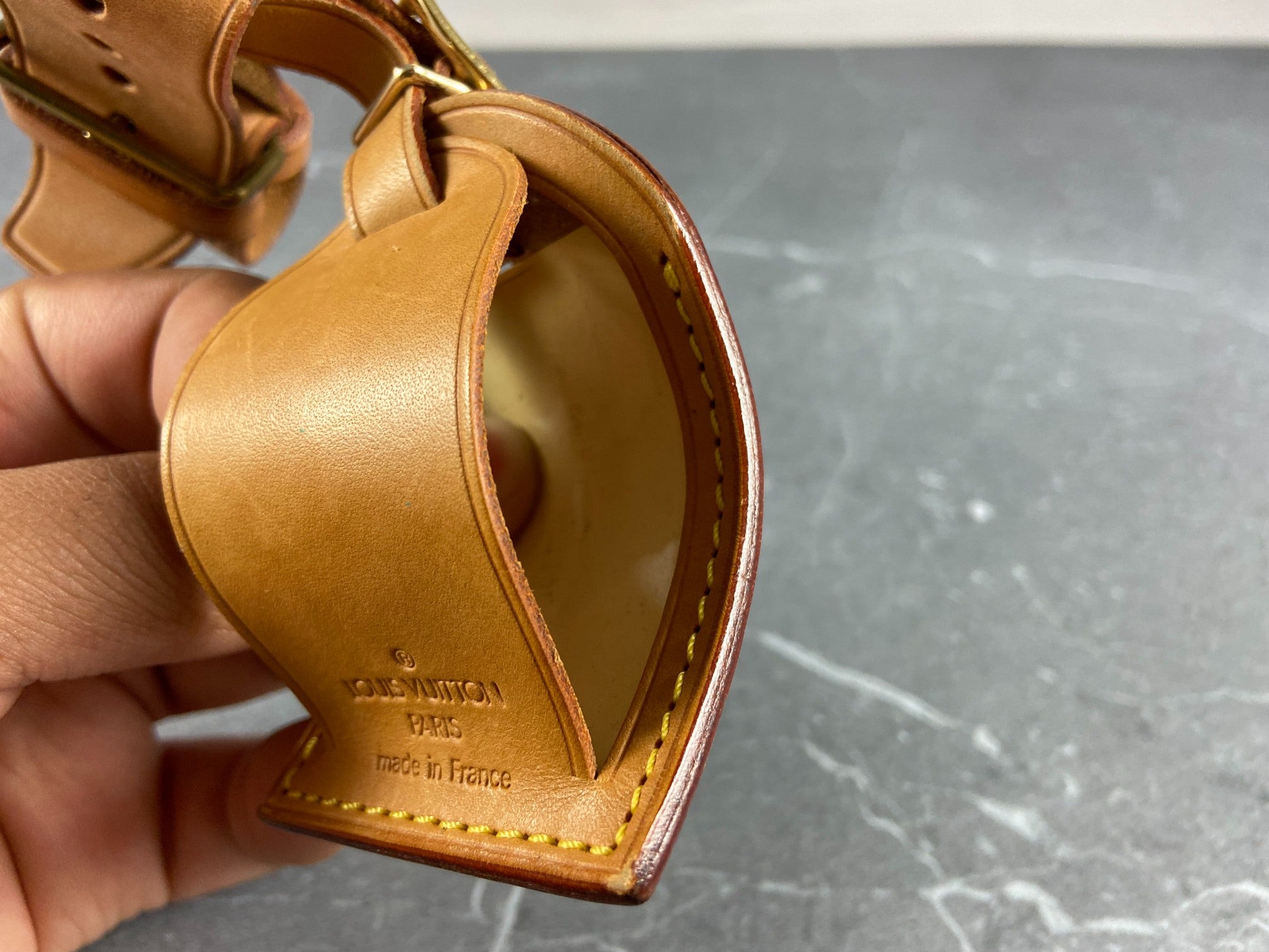 Louis Vuitton Luggage Tag & Handle Belt Beige Vachetta Leather