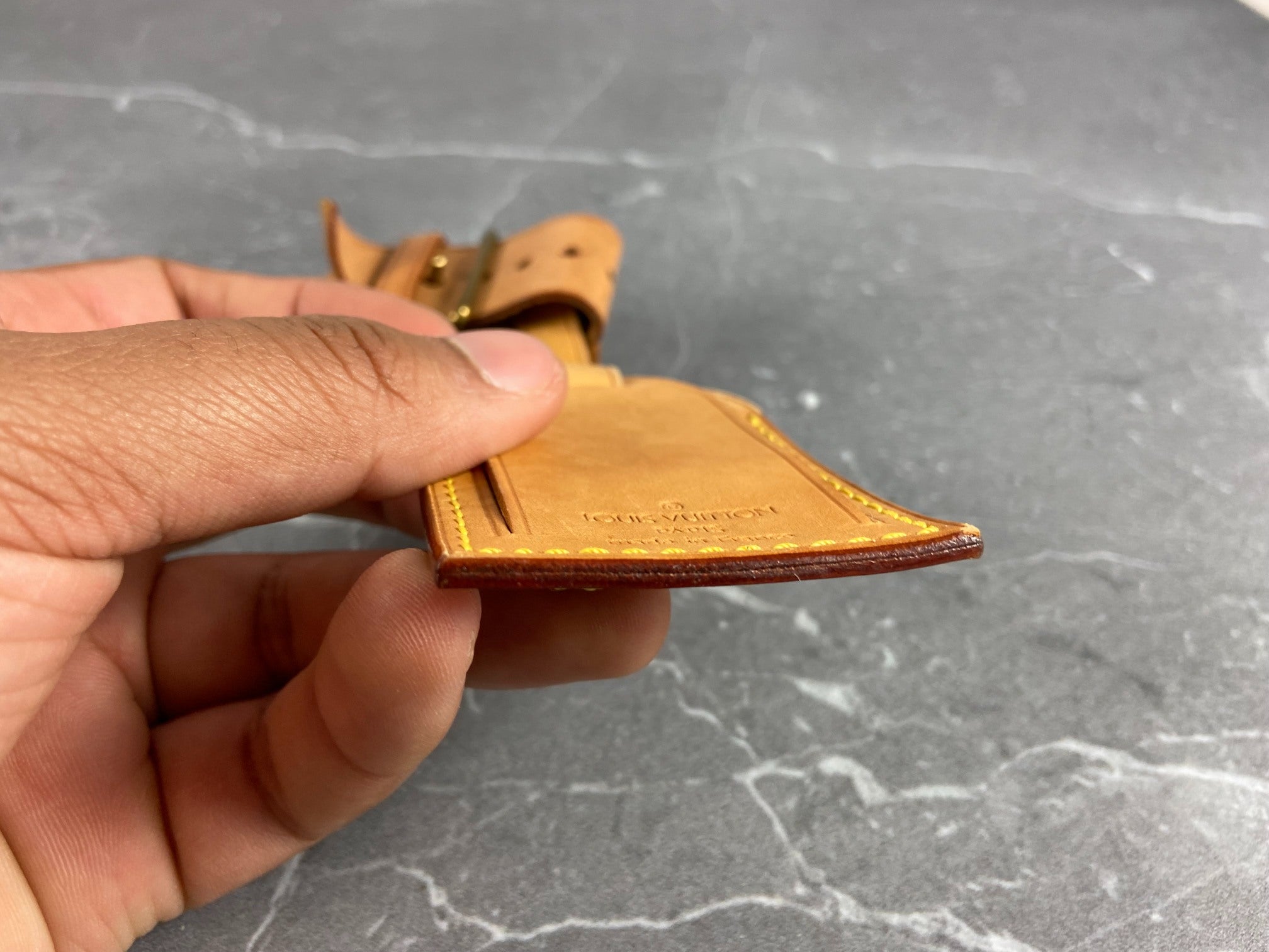 Louis Vuitton Luggage Tag & Handle Belt Beige Vachetta Leather