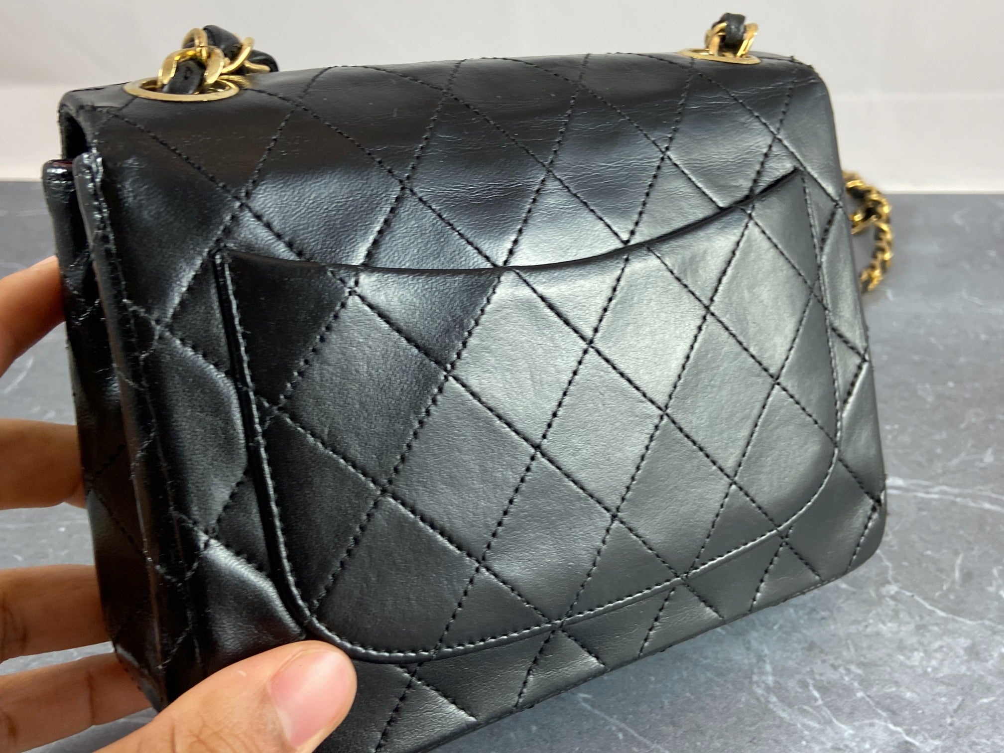 Chanel Timeless / Classique Mini Square Flap Bag Black Lambskin Quilted Matelasse Leather