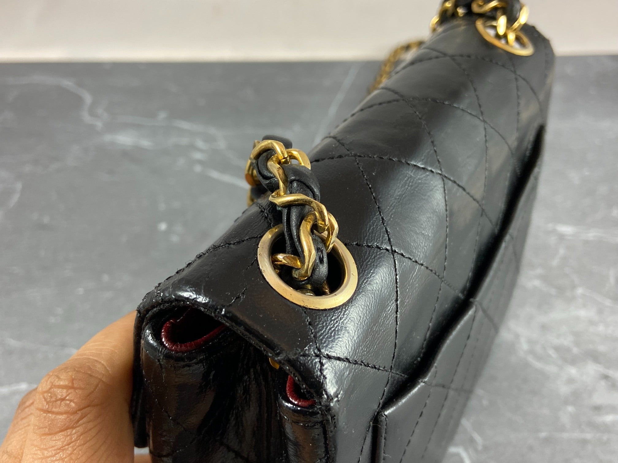 Chanel Timeless / Classique Mini Square Flap Bag Black Lambskin Quilted Matelasse Leather