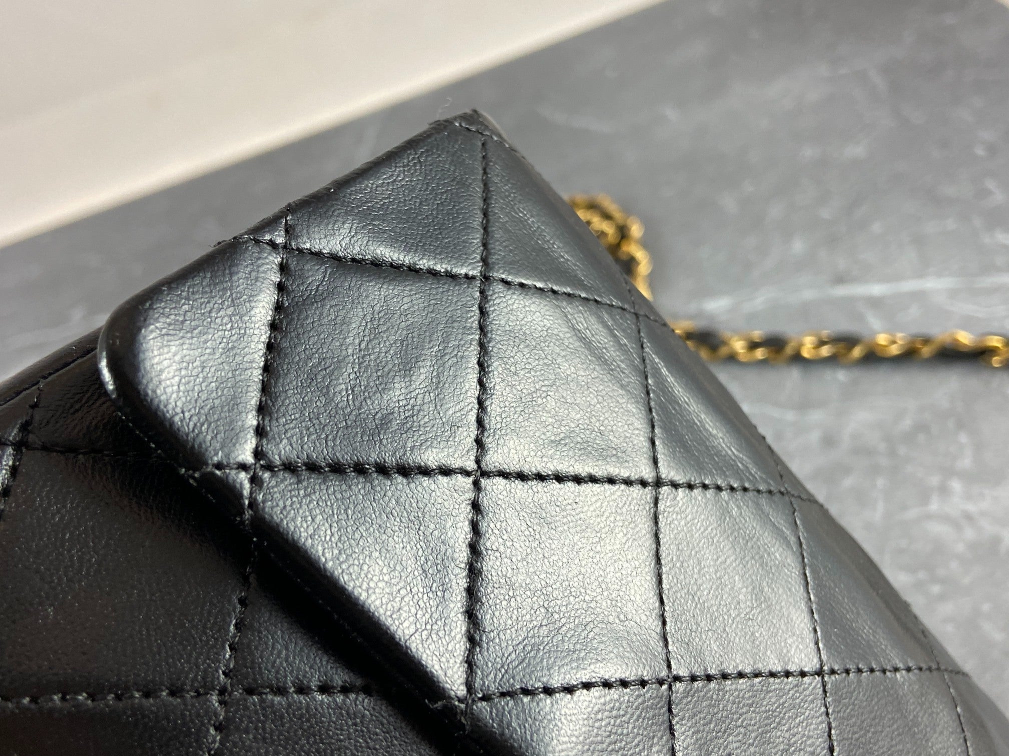 Chanel Timeless / Classique Mini Square Flap Bag Black Lambskin Quilted Matelasse Leather