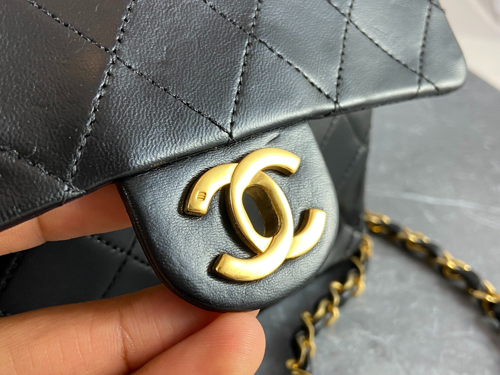 Chanel Timeless / Classique Mini Square Flap Bag Black Lambskin Quilted Matelasse Leather