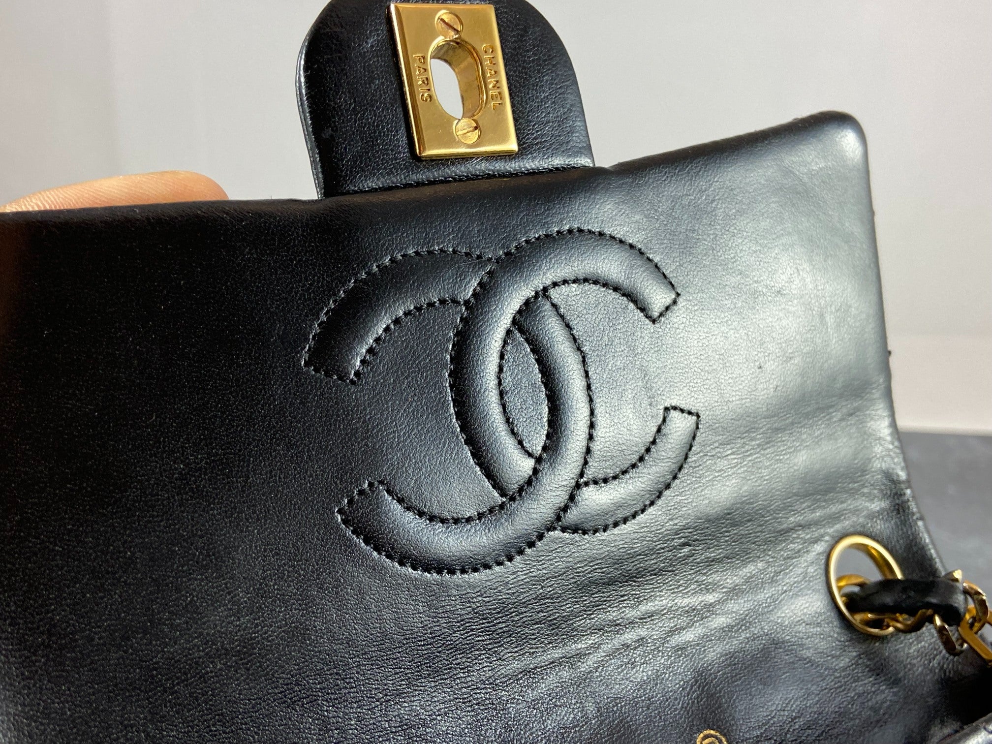 Chanel Timeless / Classique Mini Square Flap Bag Black Lambskin Quilted Matelasse Leather