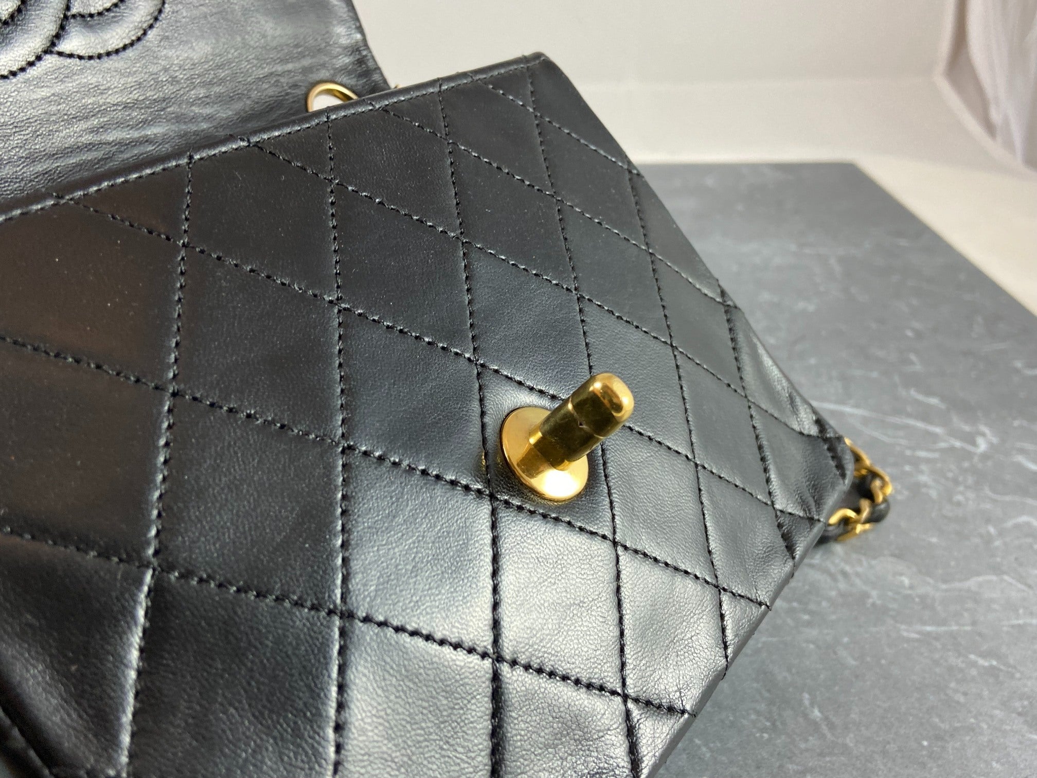 Chanel Timeless / Classique Mini Square Flap Bag Black Lambskin Quilted Matelasse Leather