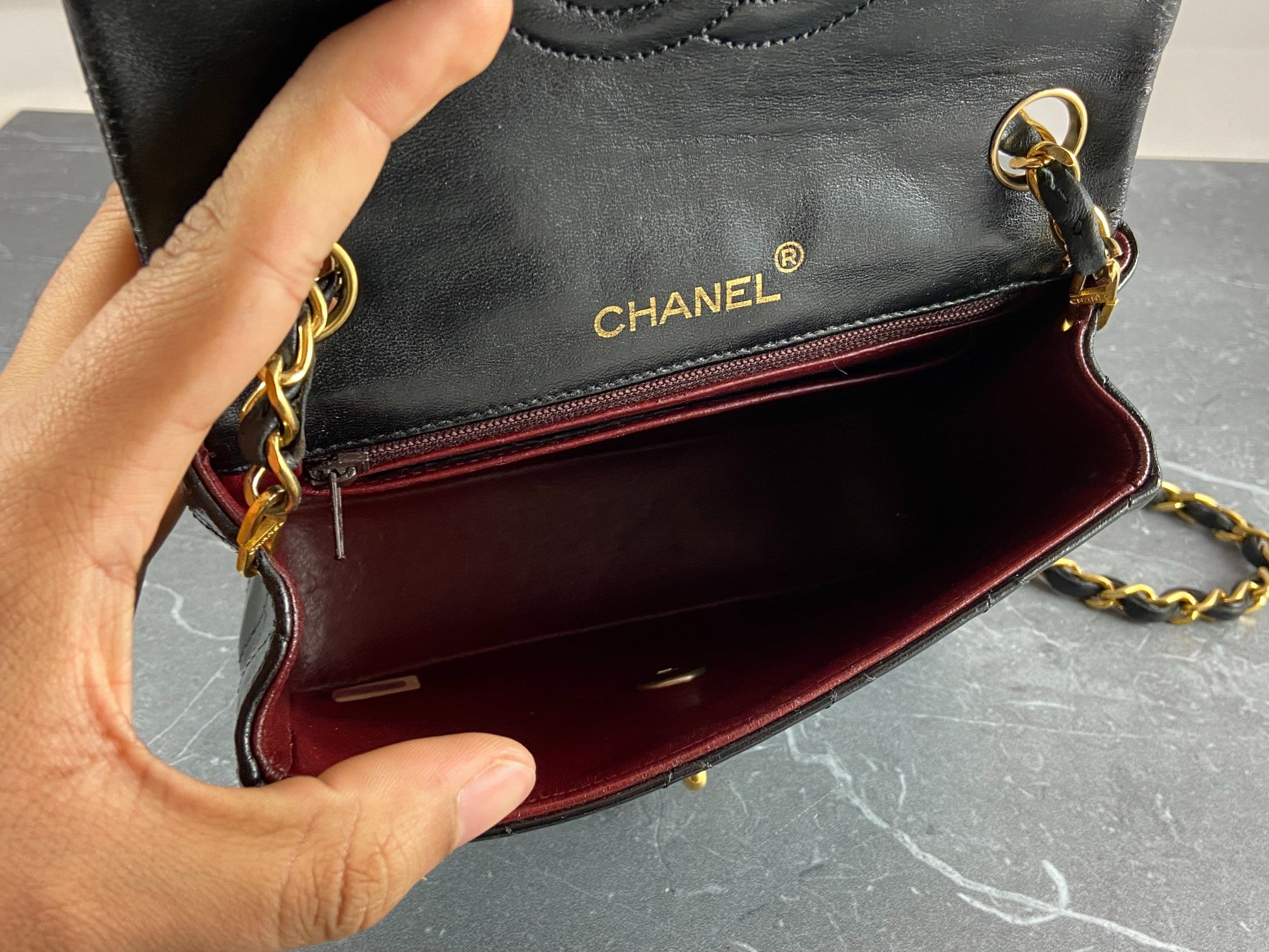 Chanel Timeless / Classique Mini Square Flap Bag Black Lambskin Quilted Matelasse Leather