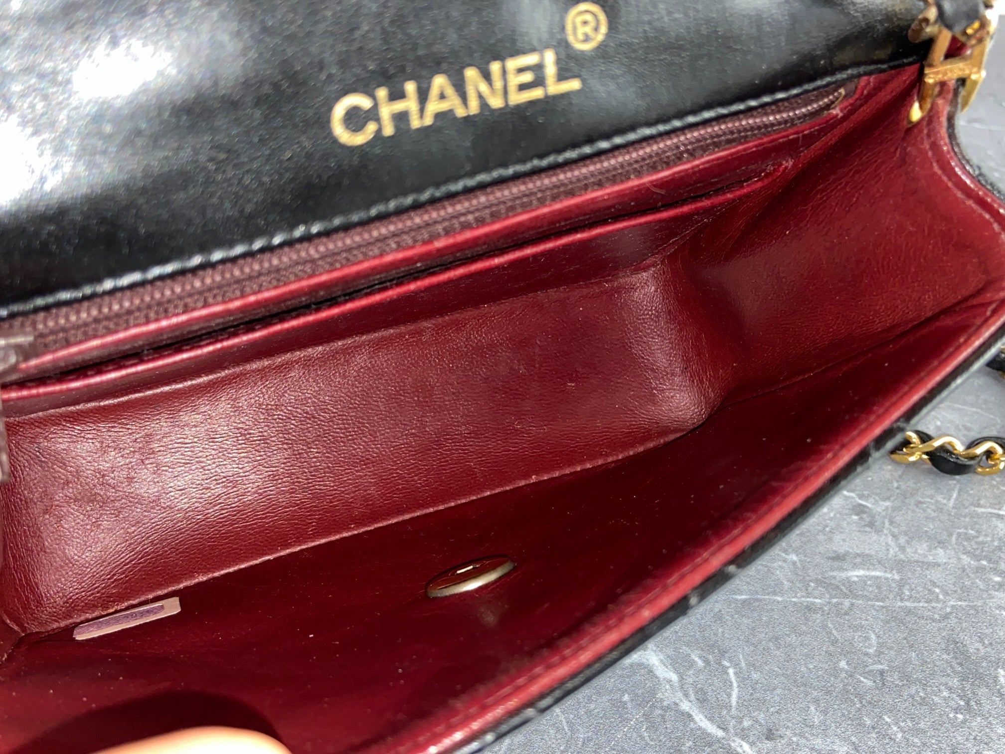 Chanel Timeless / Classique Mini Square Flap Bag Black Lambskin Quilted Matelasse Leather