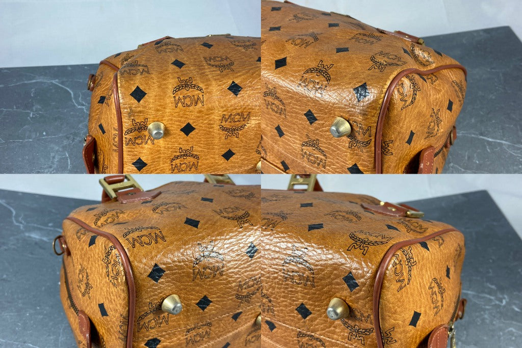 MCM Small Hand / Boston Bag Beige Visetos Cognac Monogram