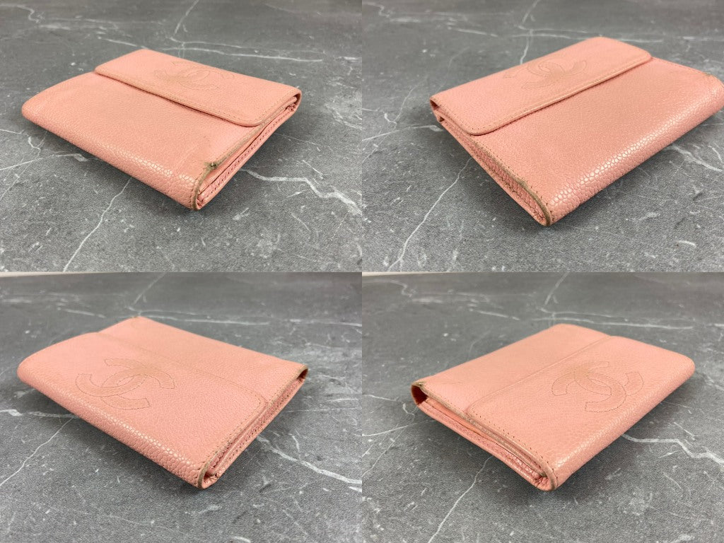 Chanel CC Compact Wallet Pink Caviar Leather