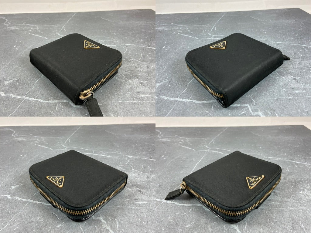 Prada Tessuto Nylon Compact Zip Wallet Black
