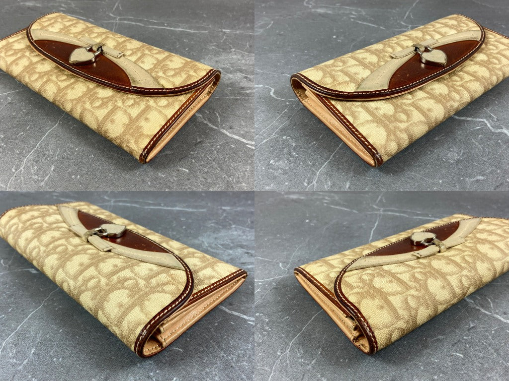 Christian Dior Heart Long Wallet beige Trotter Monogram
