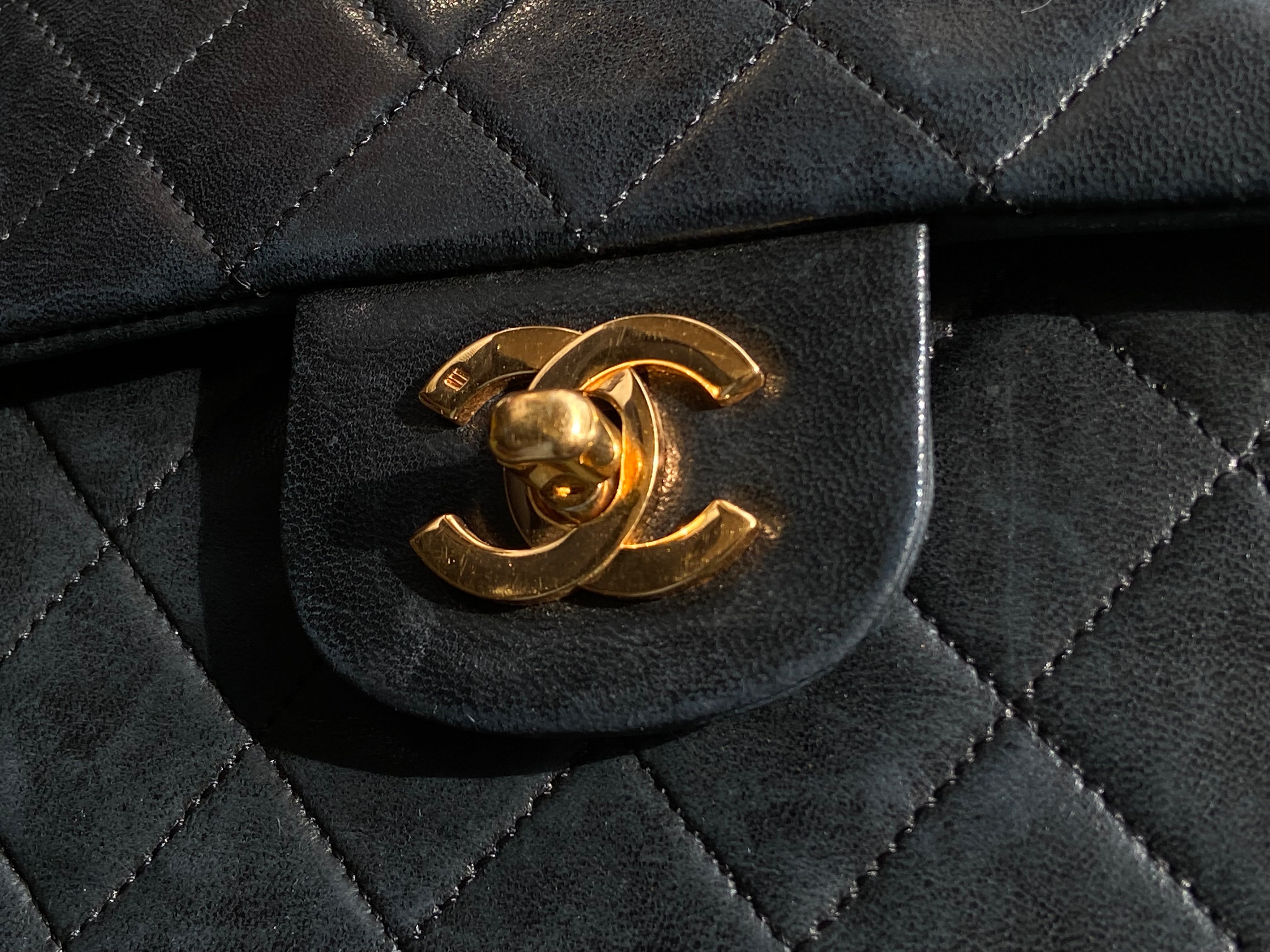 Chanel Timeless / Classique Double Flap Bag Black Lambskin Quilted Matelasse Leather