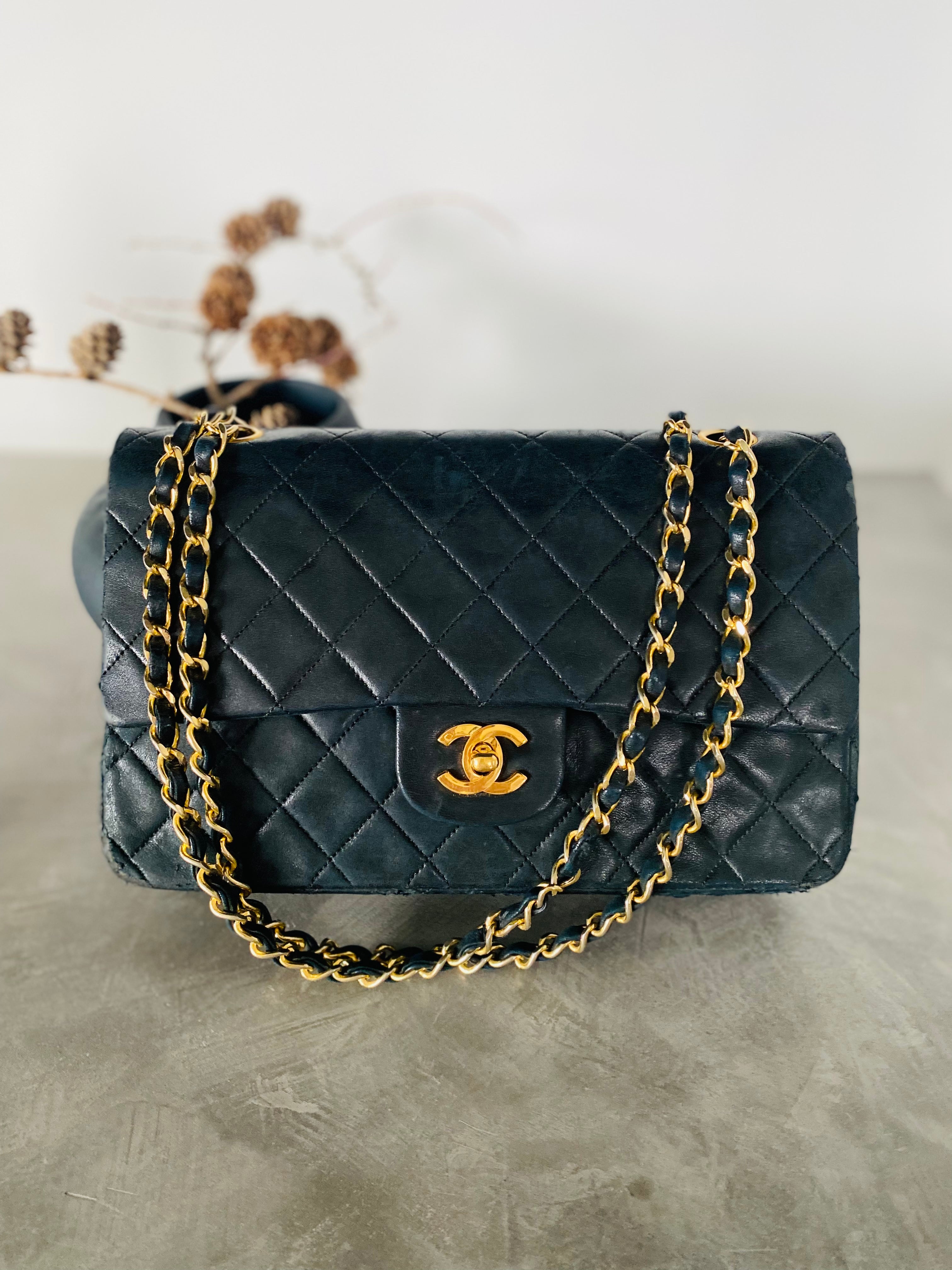 Chanel Timeless / Classique Double Flap Bag Black Lambskin Quilted Matelasse Leather