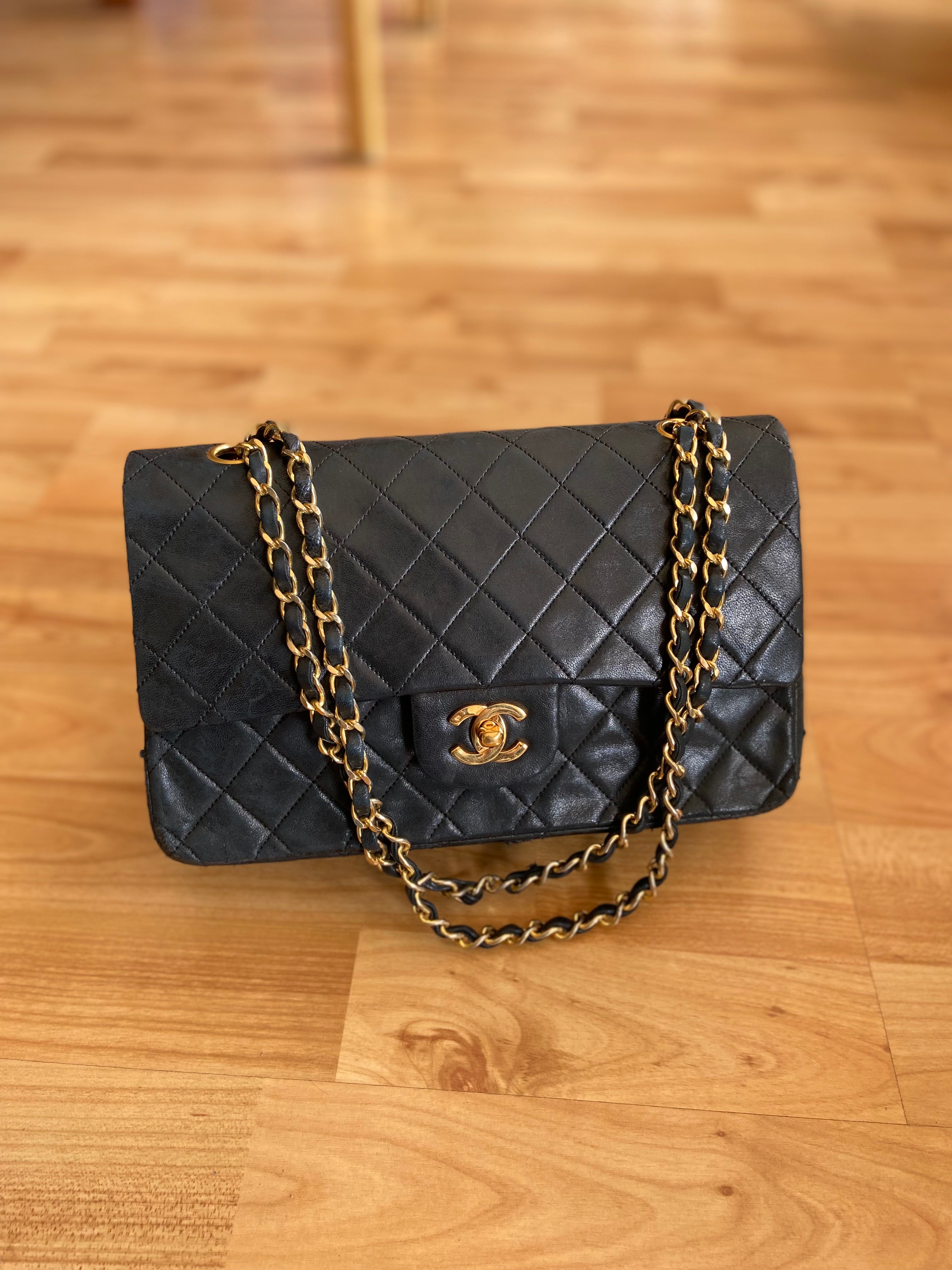 Chanel Timeless / Classique Double Flap Bag Black Lambskin Quilted Matelasse Leather