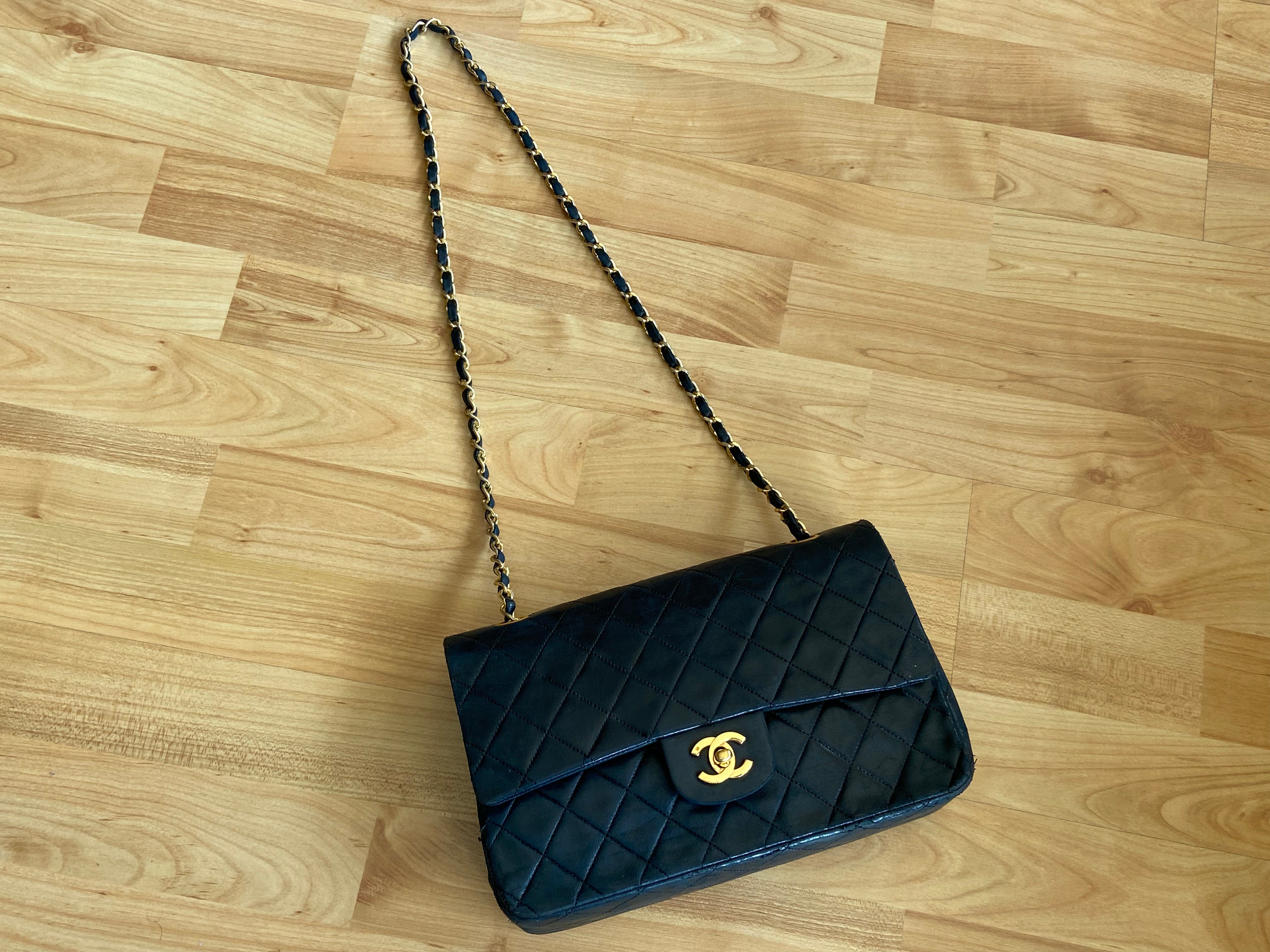 Chanel Timeless / Classique Double Flap Bag Black Lambskin Quilted Matelasse Leather