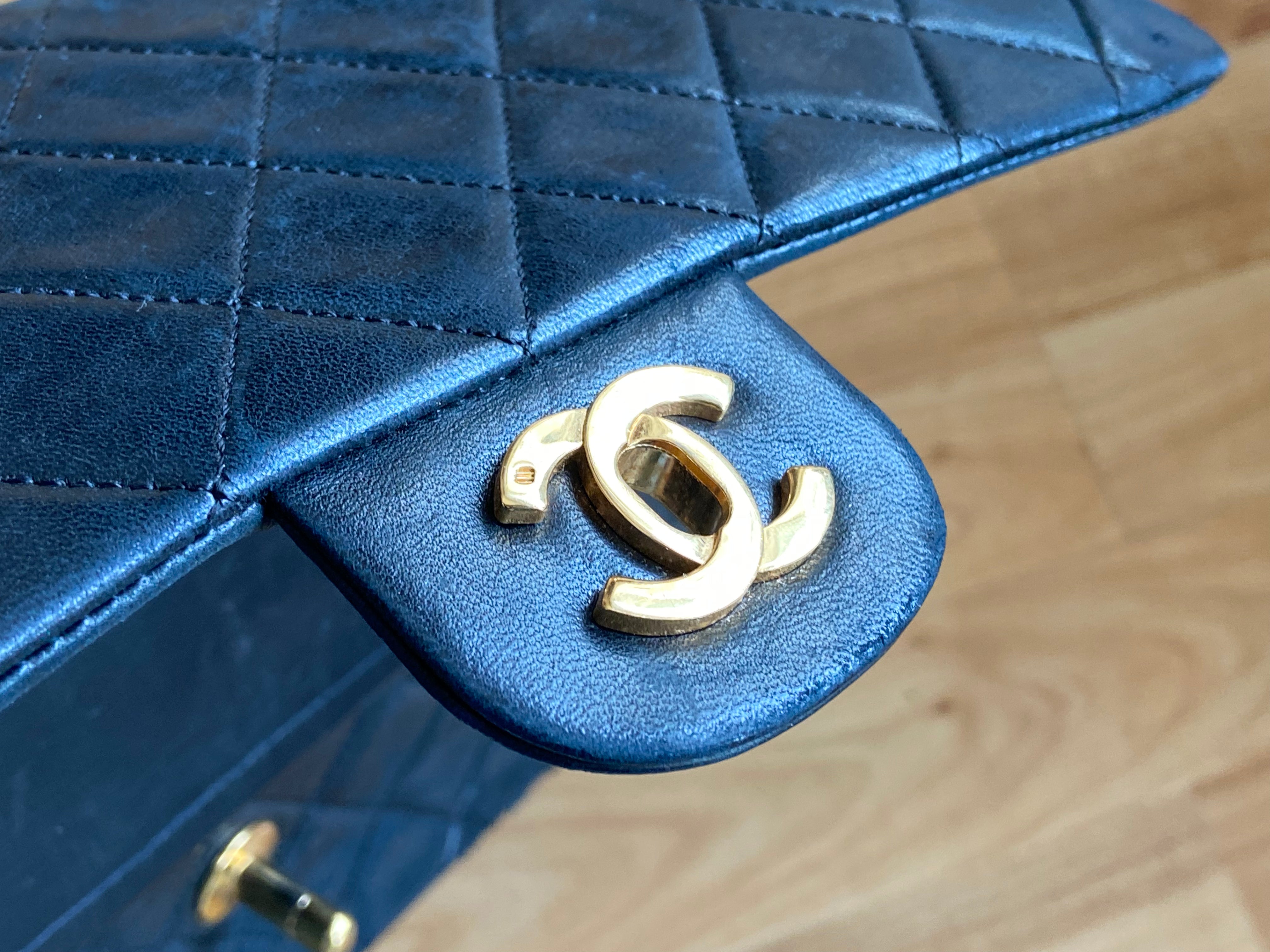 Chanel Timeless / Classique Double Flap Bag Black Lambskin Quilted Matelasse Leather