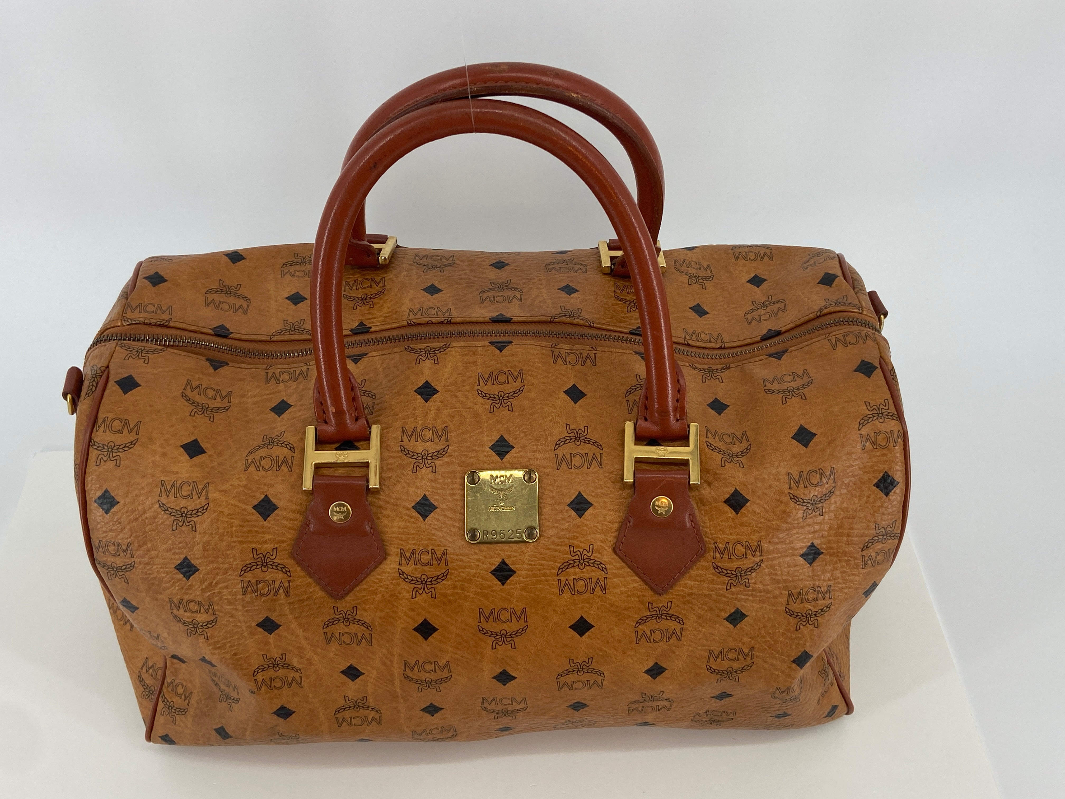 MCM Hand / Boston Bag Beige Visetos Cognac Monogram