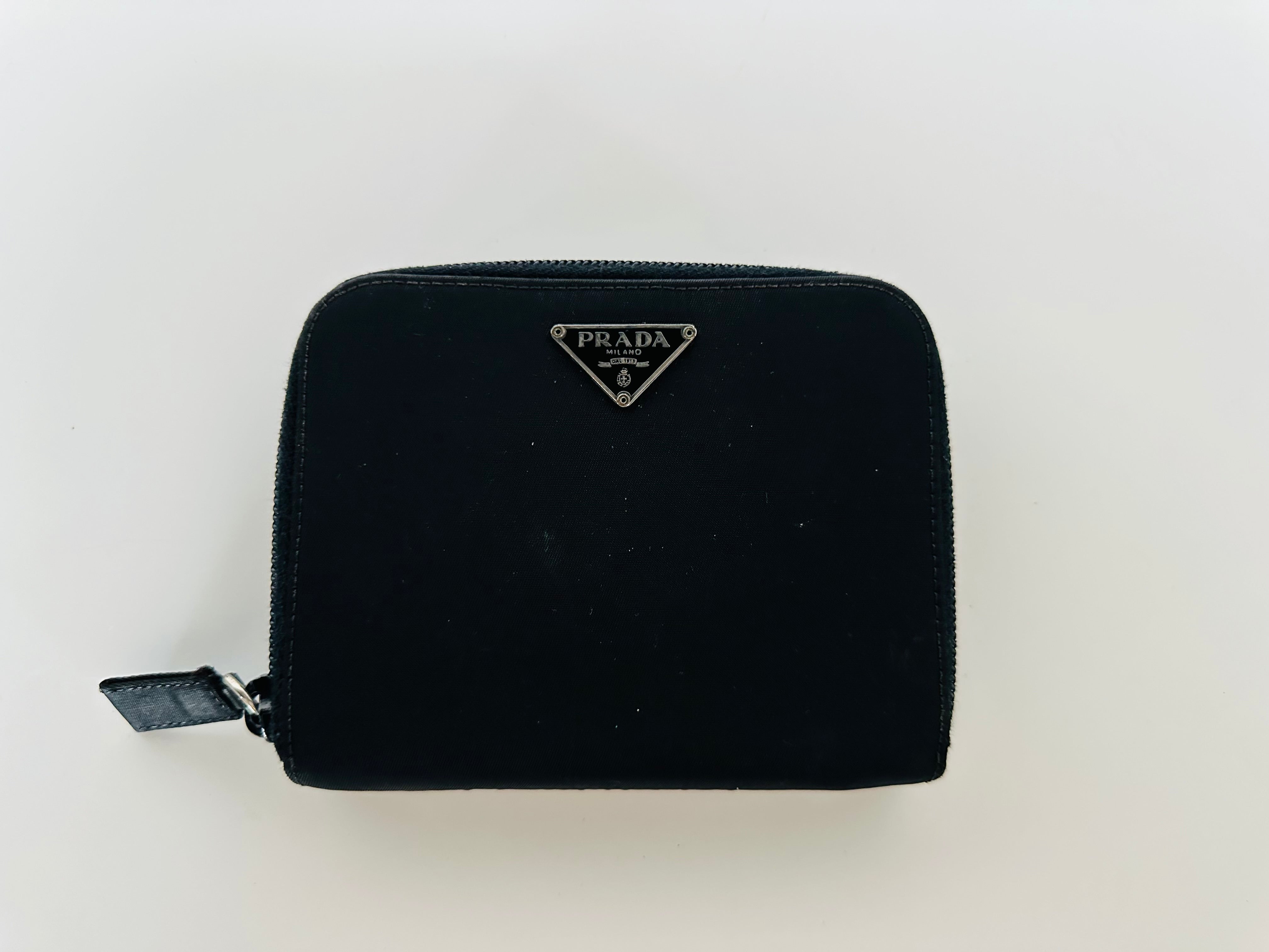 Prada M605 Tessuto Nylon Zippy Compact Wallet Black