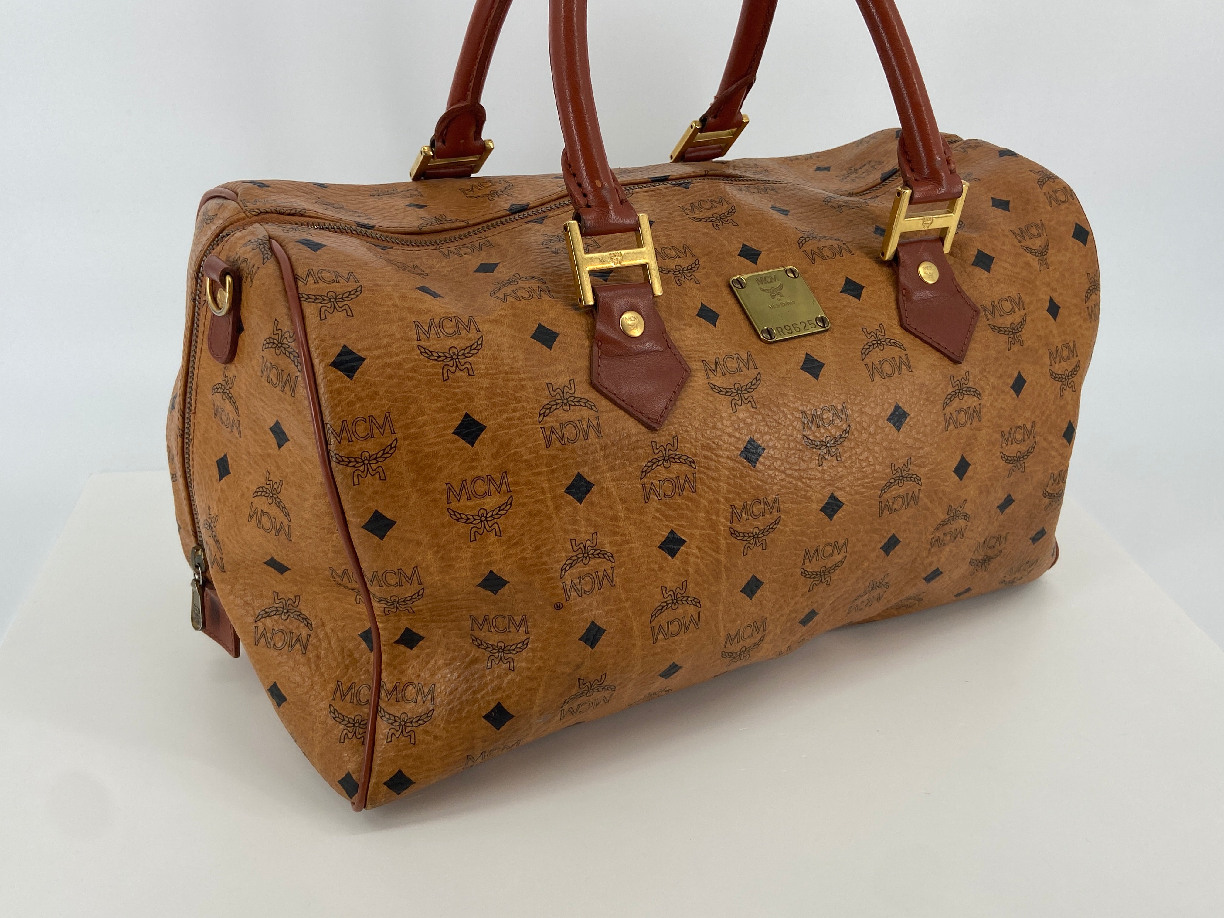 MCM Hand / Boston Bag Beige Visetos Cognac Monogram