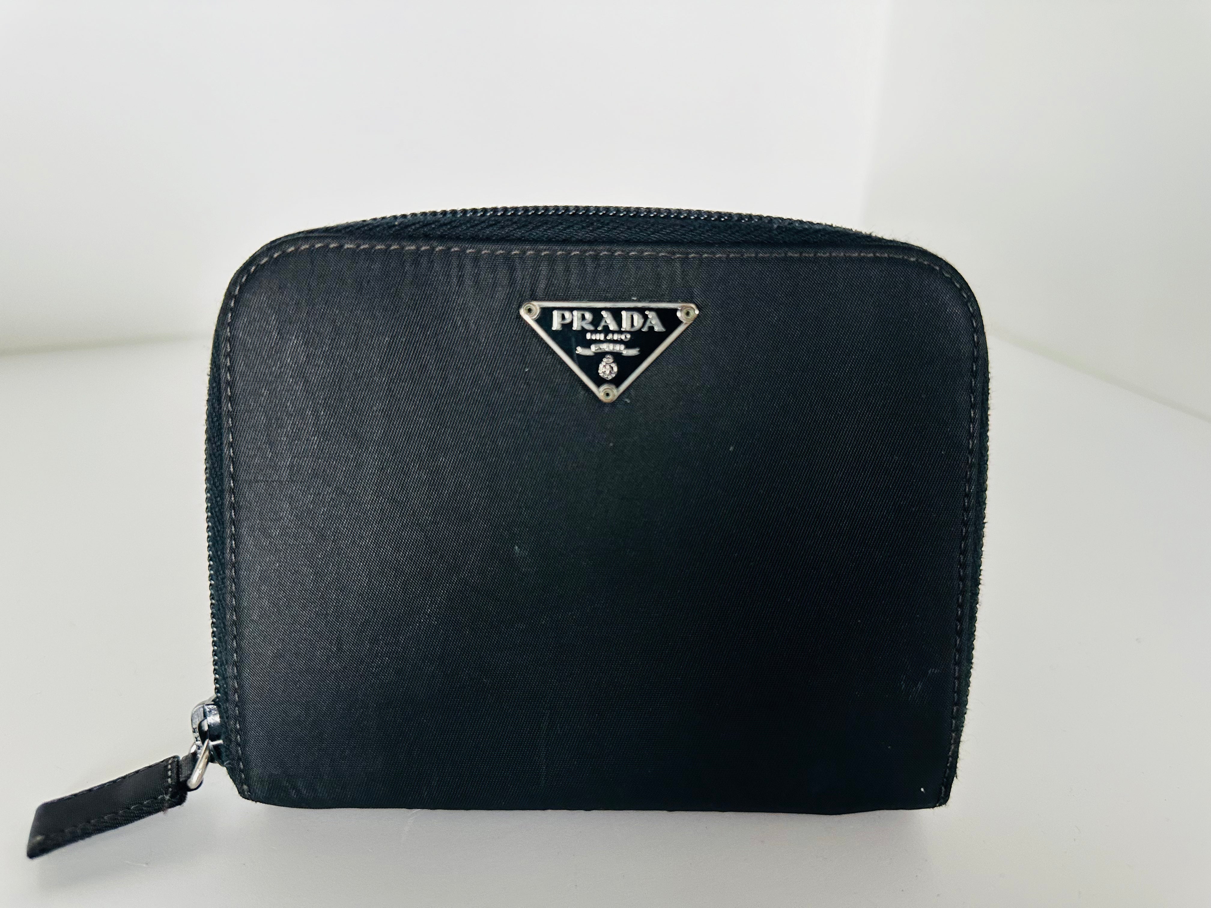 Prada M605 Tessuto Nylon Zippy Compact Wallet Black