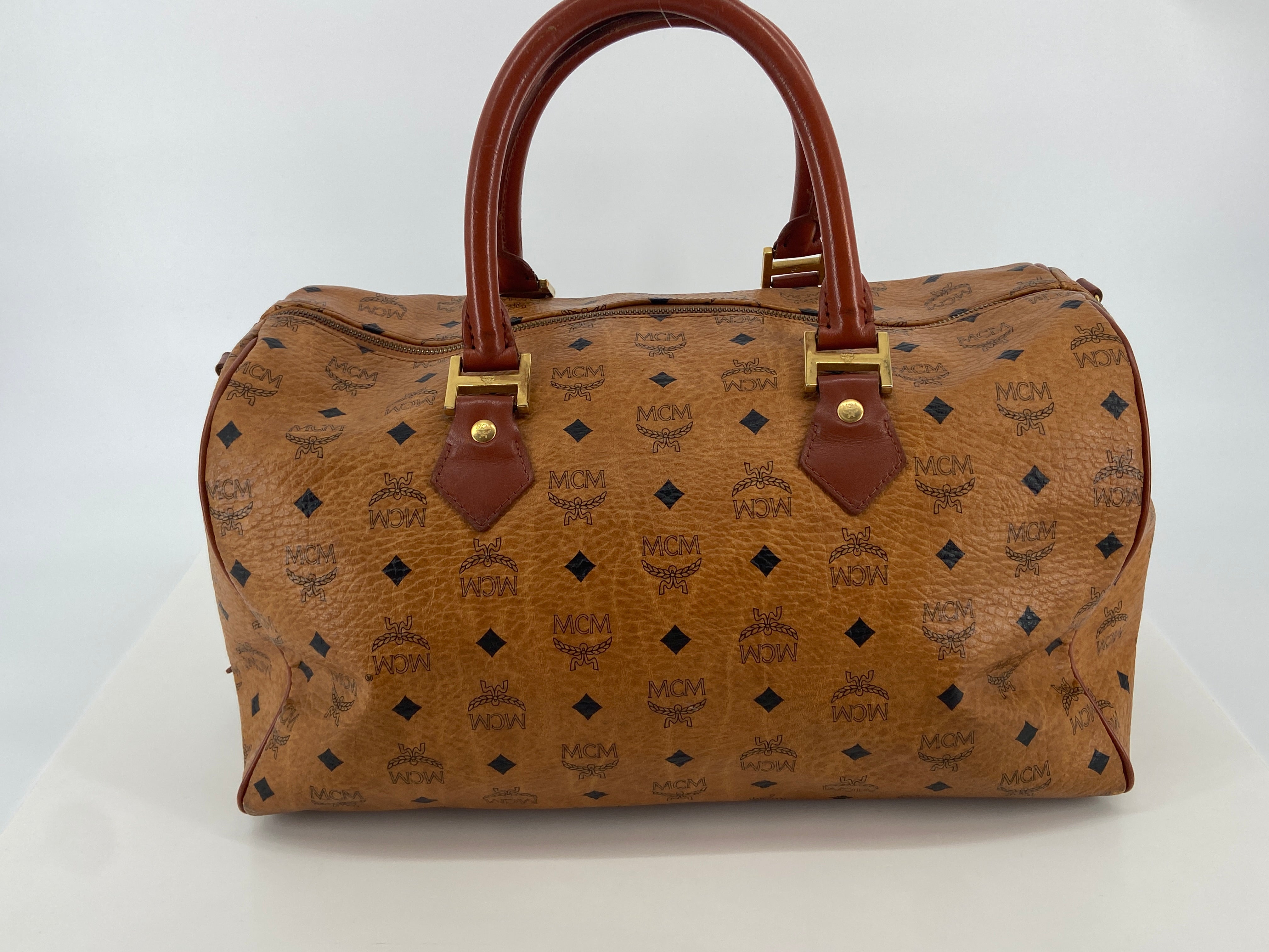 MCM Hand / Boston Bag Beige Visetos Cognac Monogram