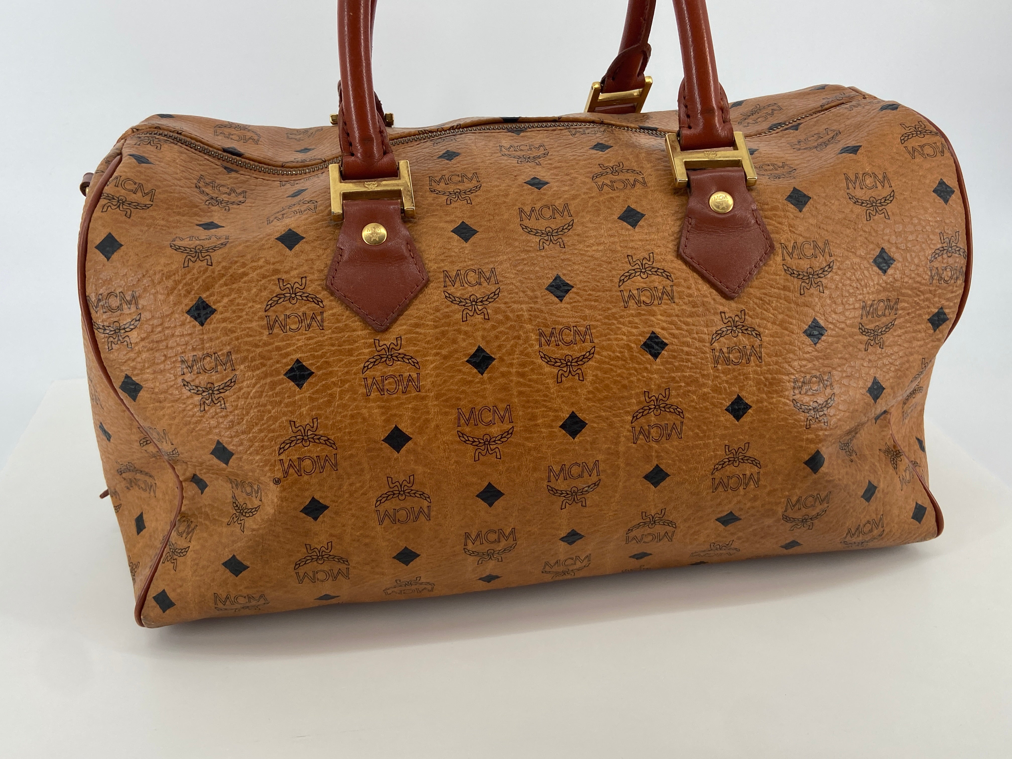 MCM Hand / Boston Bag Beige Visetos Cognac Monogram