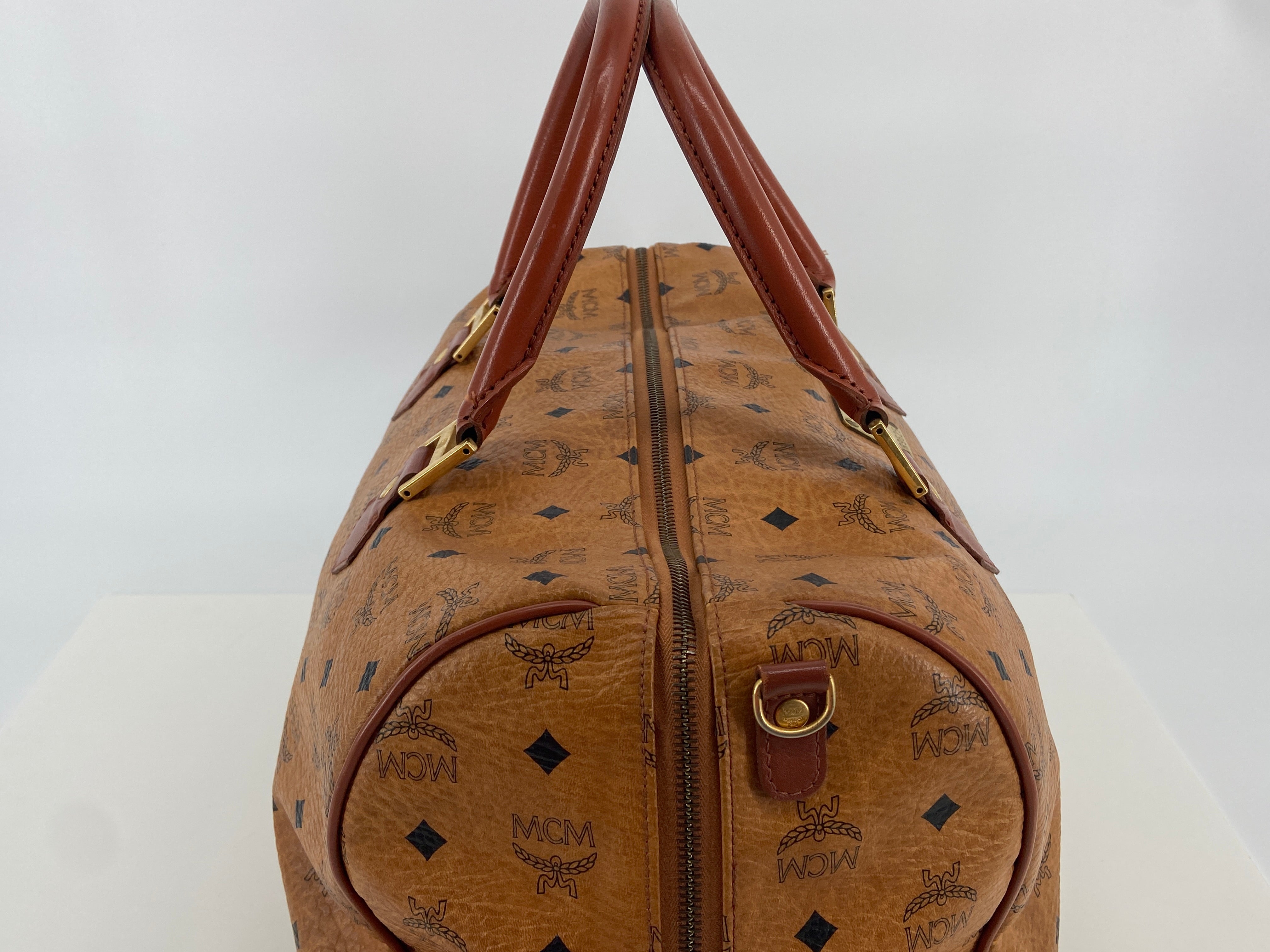 MCM Hand / Boston Bag Beige Visetos Cognac Monogram