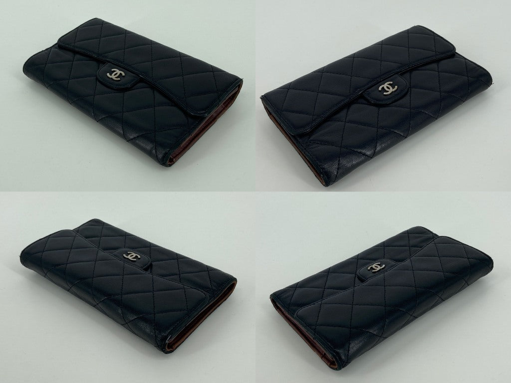 Chanel Timeless / Classic Matelasse Flap Wallet Black Leather