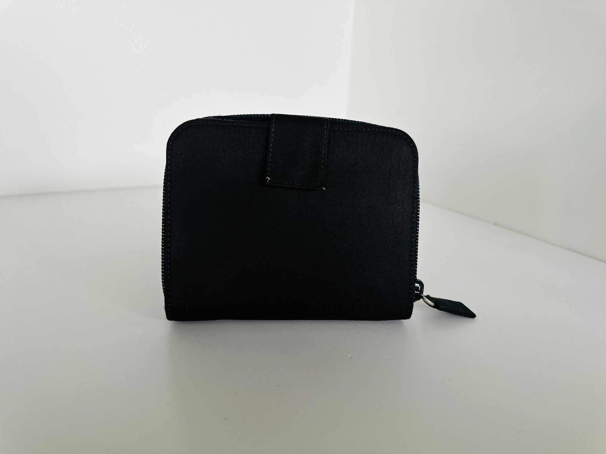 Prada M605 Tessuto Nylon Zippy Compact Wallet Black